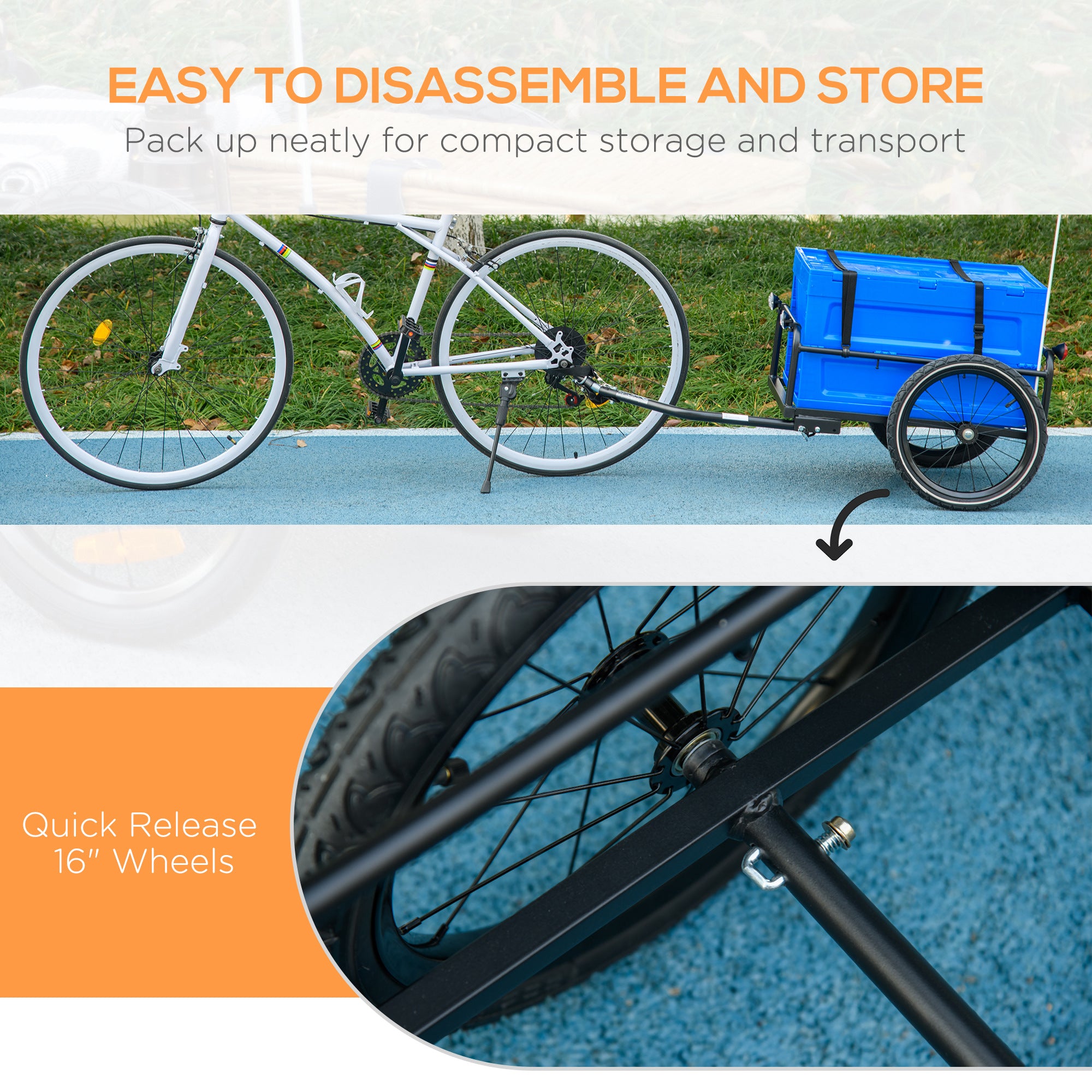HOMCOM 65L Steel Frame Bike Trailer Storage Box - Blue - North Peak Garden Furniture