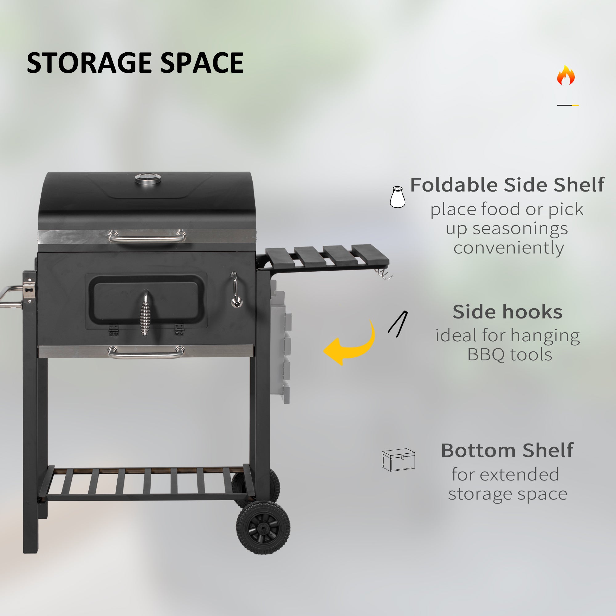 Outsunny Charcoal Grill, with Height-Adjustable Coal Pan - Black - North Peak Garden Furniture