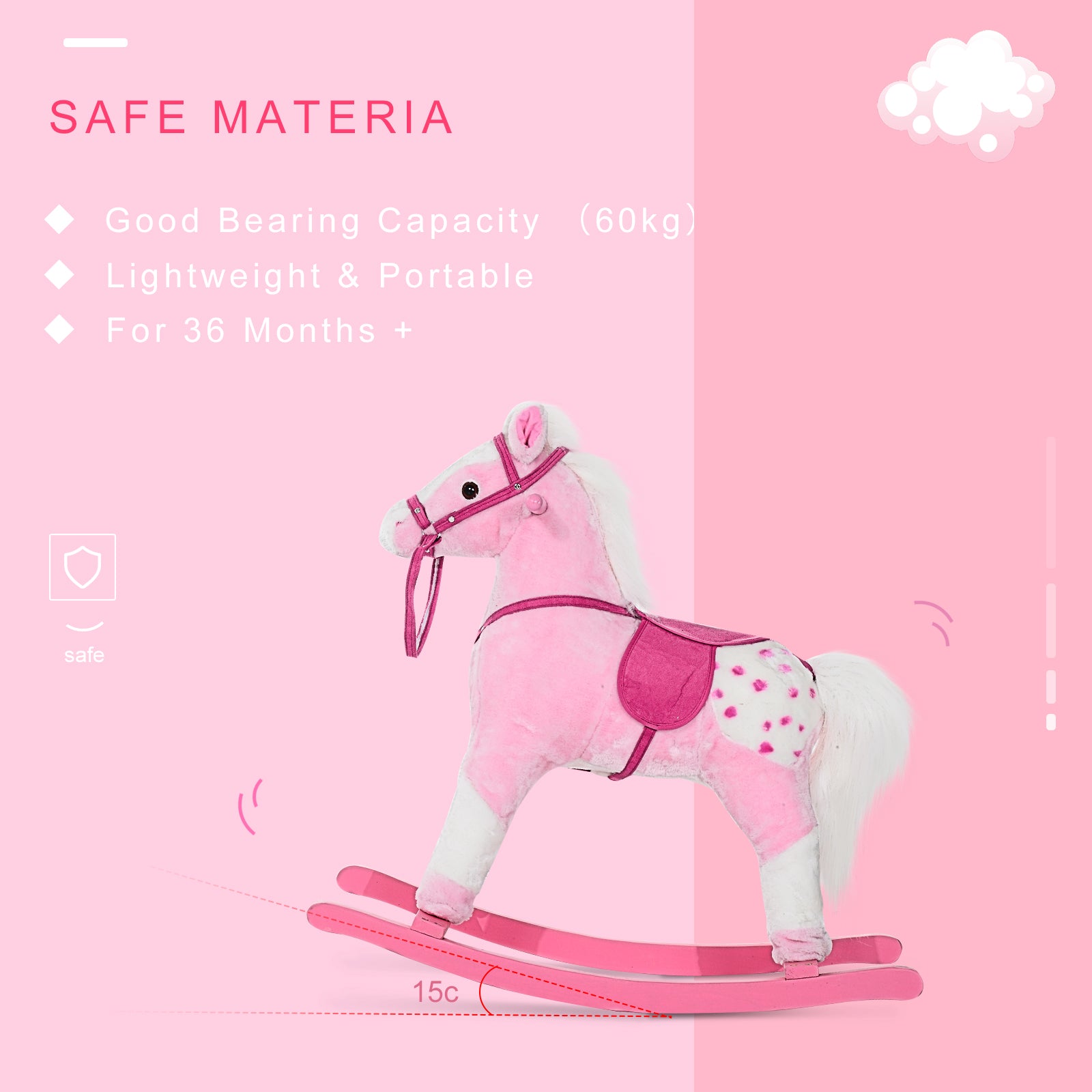 HOMCOM Baby Rocking Horse Plush Ride on Animals Rocker with Sound Handle Grip for Kids 3-6 Years - Pink - North Peak Garden Furniture