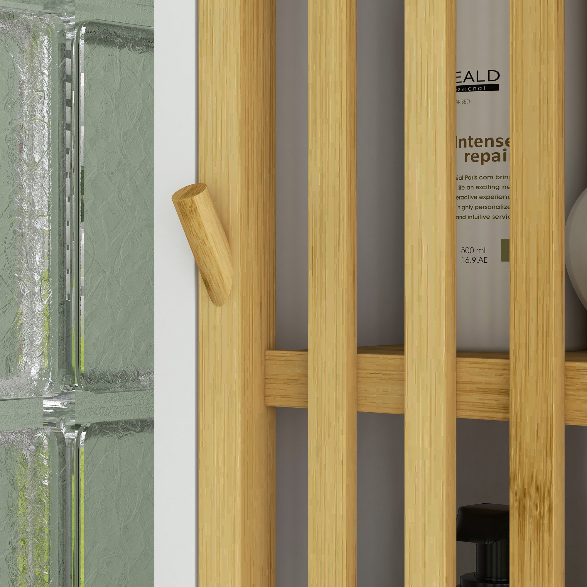 HOMCOM Bamboo-Blend Retro Cut-Out Tall Bathroom Storage Unit - North Peak Garden Furniture