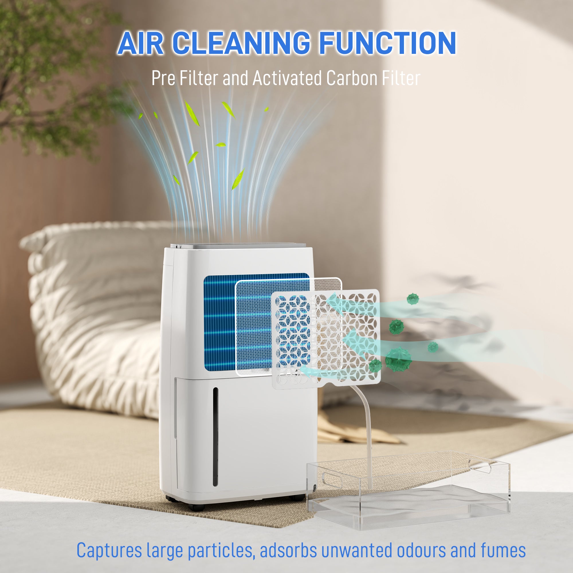 HOMCOM 16L/Day Dehumidifier with Activated Carbon Air Filter, Continuous Drainage, 5.5L Water Tank, 24H Timer, Humidity Light, Dehumidifier for Home Damp, Bedroom, Condensation, Mould, Laundry Drying