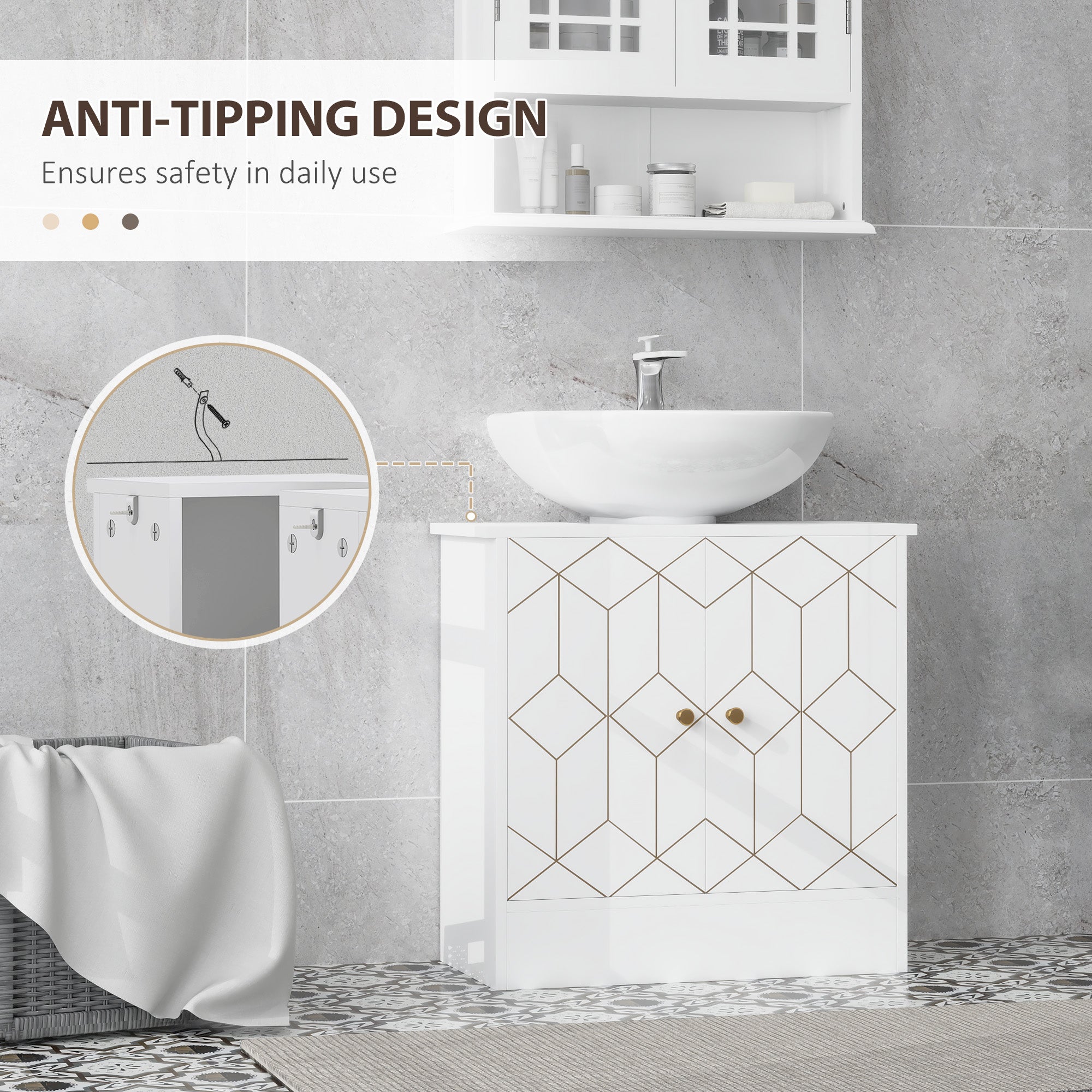 HOMCOM Under Sink Bathroom Cabinet, Under Sink Cabinet with Adjustable Shelf and Open Compartment for Basin with or without Pedestal, 60 x 30 x 60cm, White - North Peak Garden Furniture