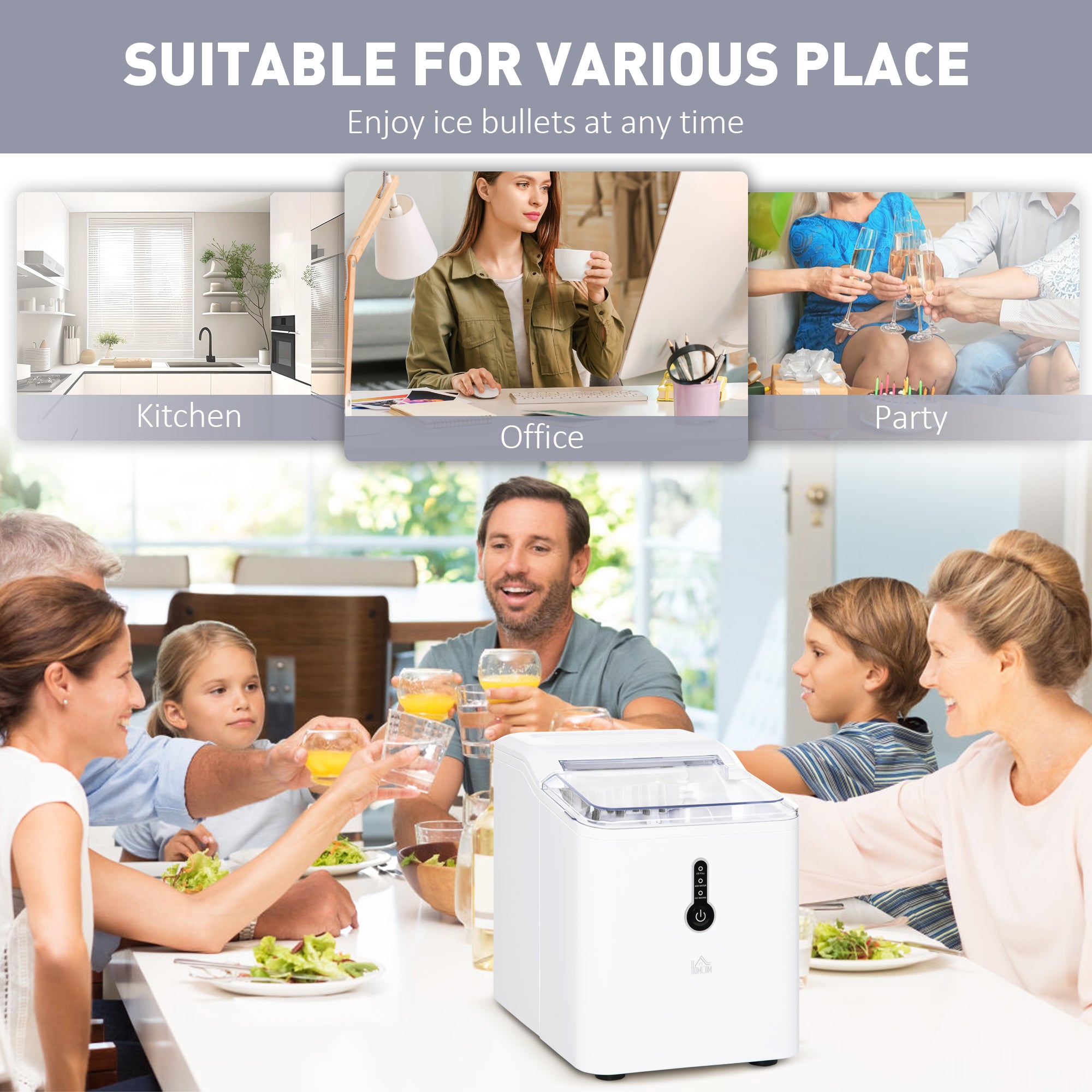 HOMCOM Ice Maker Machine, 1.5L Countertop Ice Cube Maker with Self-Cleaning, 9 Cubes Ready in 8 Mins, 12kg in 24 Hrs, No Plumbing with Basket, White