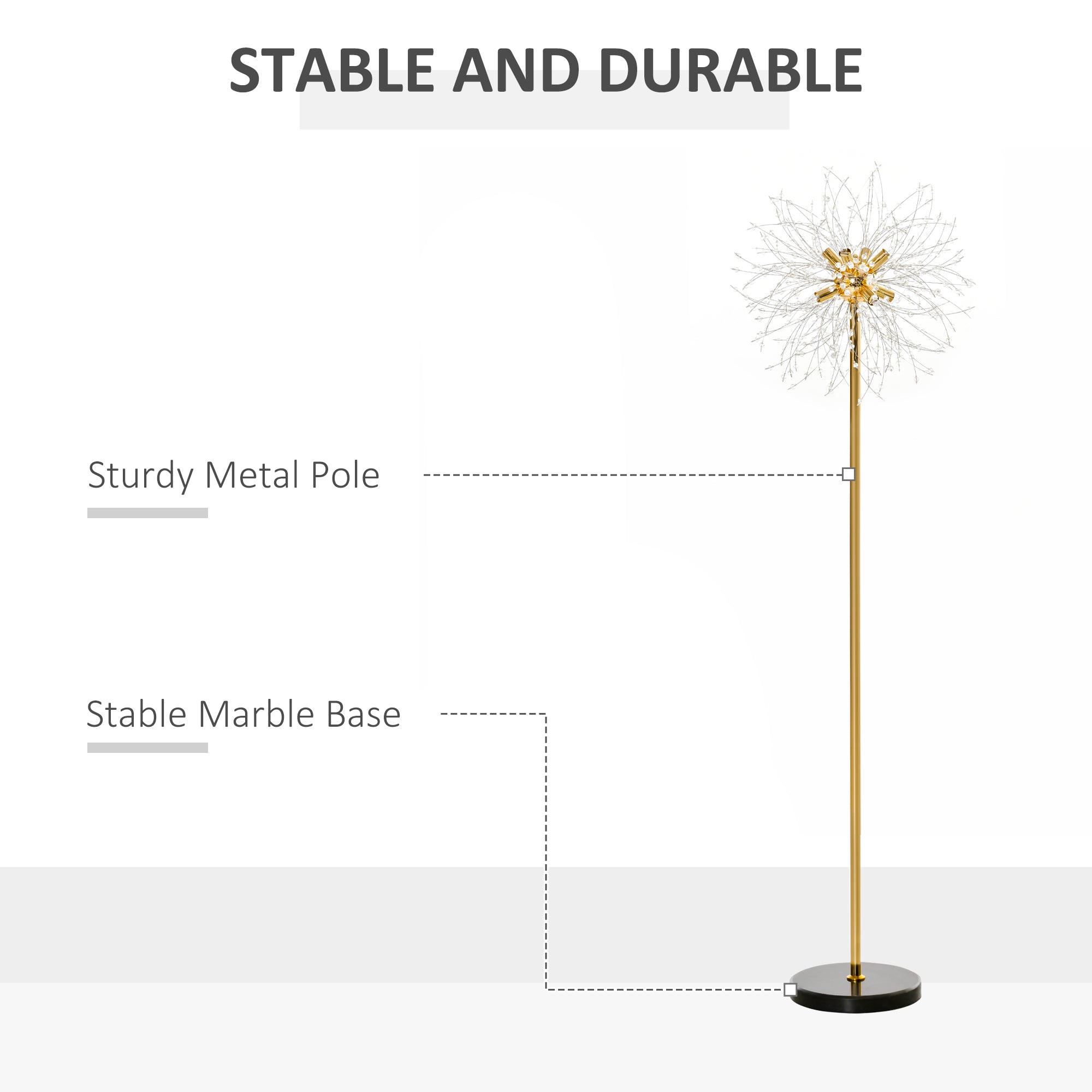 HOMCOM 160cm Dandelion-Crystallite Floor Lamp, with Foot Switch - North Peak Garden Furniture
