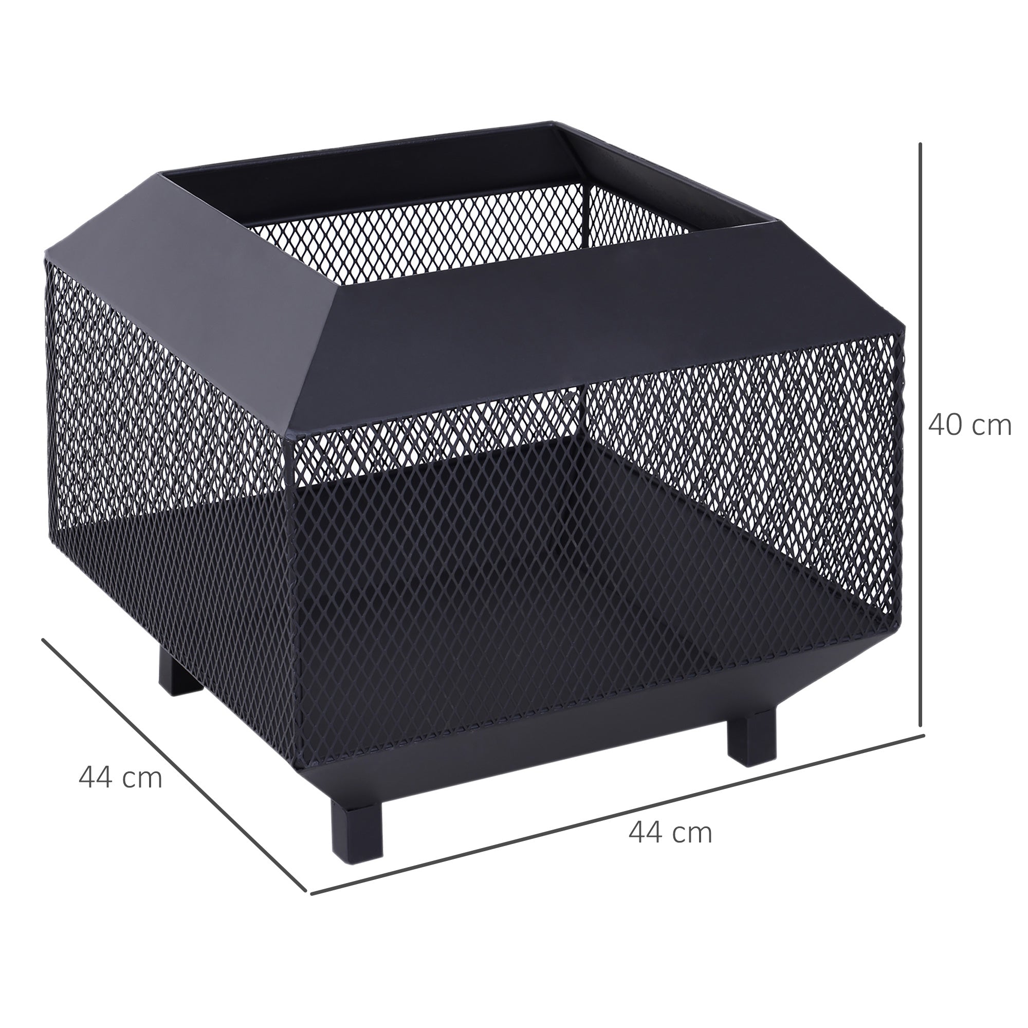 Outsunny Outdoor Fire Pit: Stylish Centrepiece for Alfresco Evenings, Mesh Design with Lid, Log Grate & Poker, Black