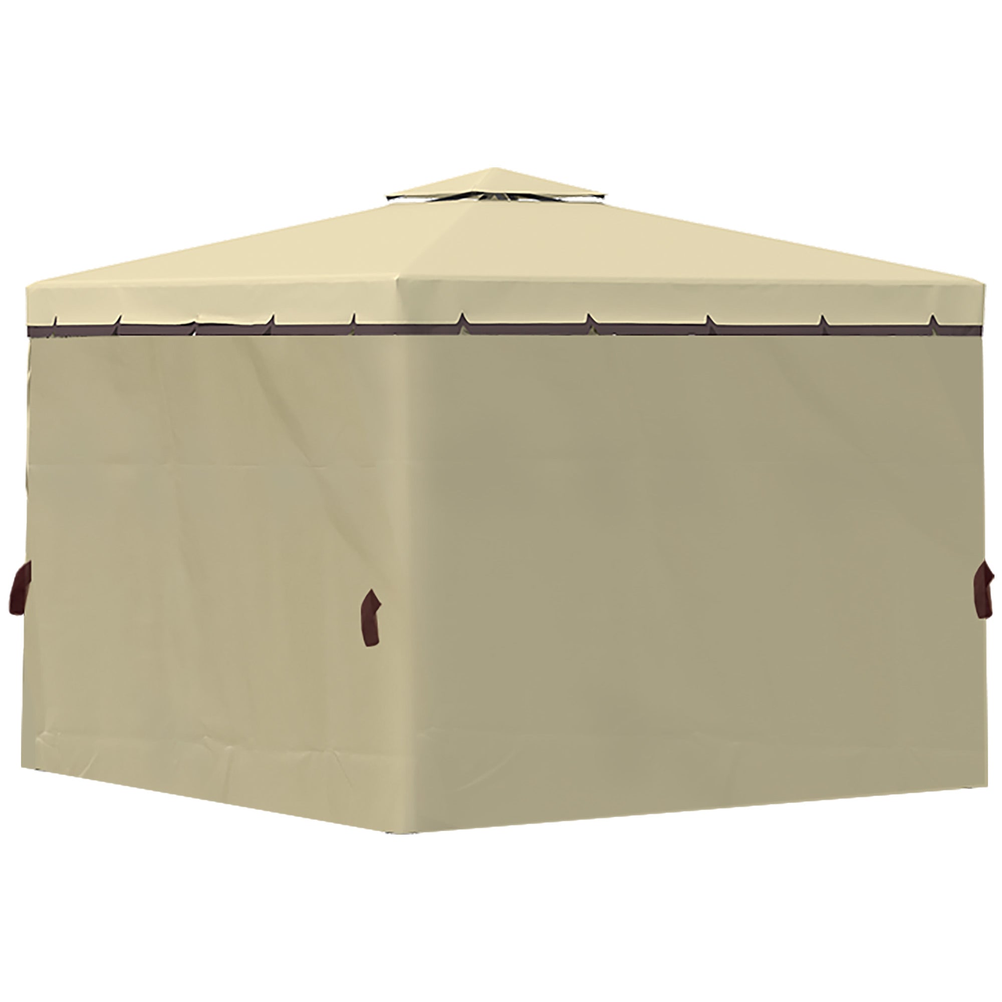 Outsunny 3 x 3(m) Patio Gazebo Canopy Garden Pavilion Tent Shelter with 2 Tier Water Repellent Roof, Mosquito Netting and Curtains, Aluminium Frame, Beige - North Peak Garden Furniture