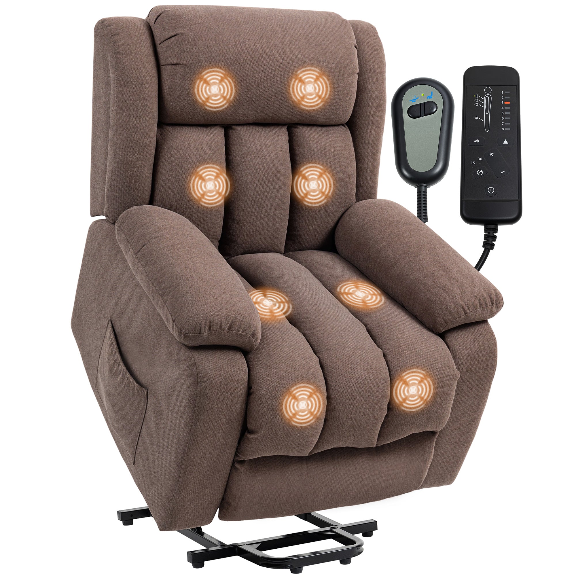 HOMCOM Power Lift Recliner Chair with Vibration Massage, Lift Chair for Elderly with Footrest, Remote, Side Pocket, Dark Brown