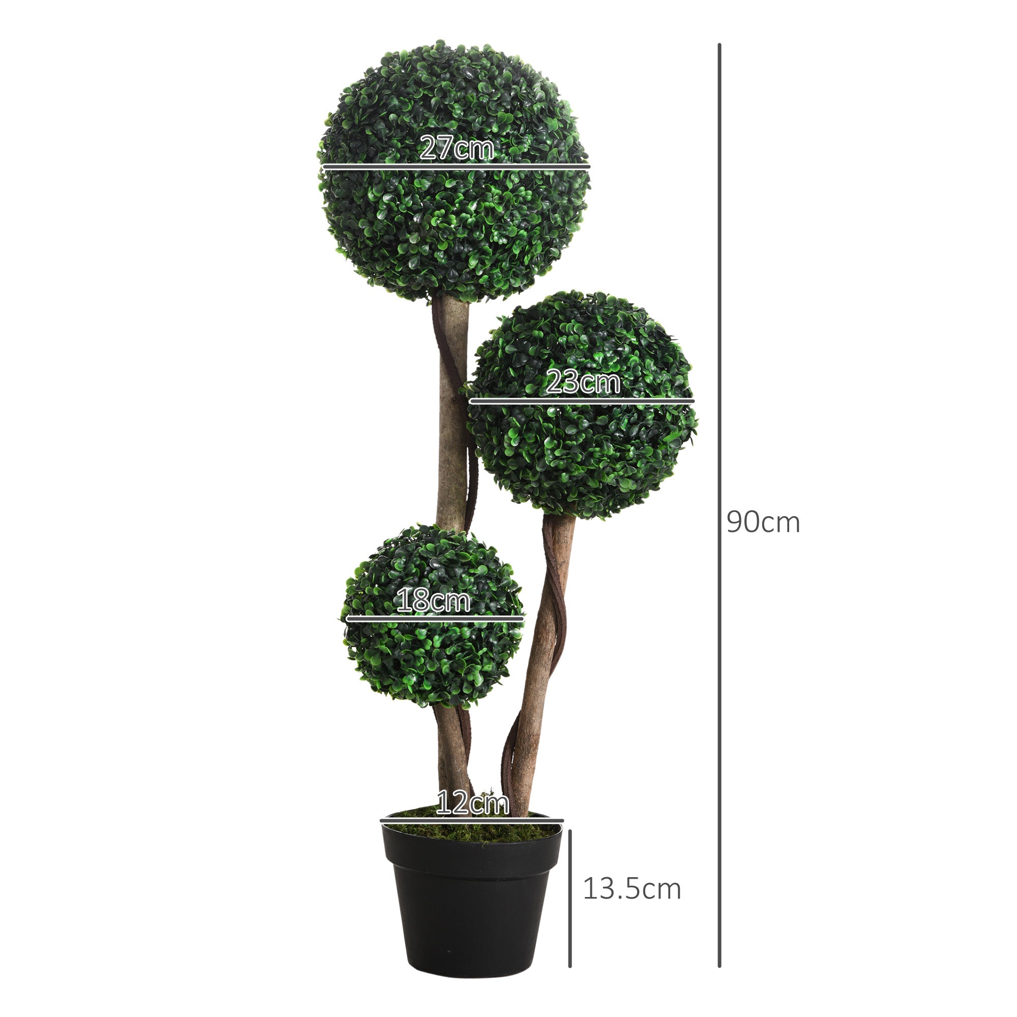 HOMCOM Decorative Artificial Plant Boxwood Ball Topiary Tree in Pot Fake Plant for Home Indoor Outdoor Decor, 90 cm, Dark Green - North Peak Garden Furniture