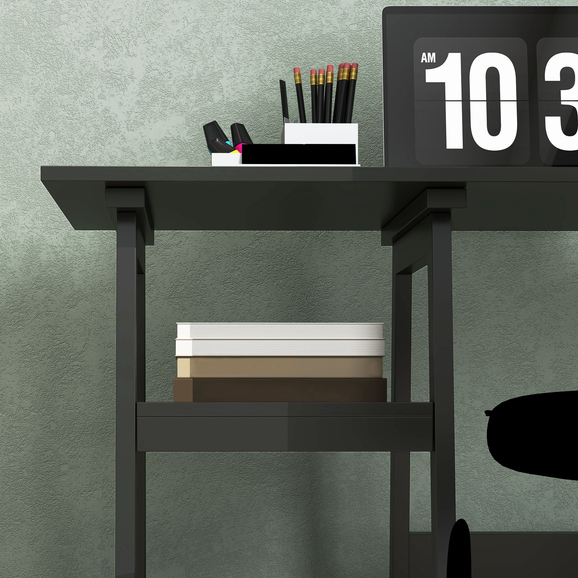HOMCOM Compact Computer Desk with Storage Shelves, Study Table with Bookshelf, PC Table Workstation for Home Office, Study, Easy Assembly, 106 x 51cm, Black - North Peak Garden Furniture