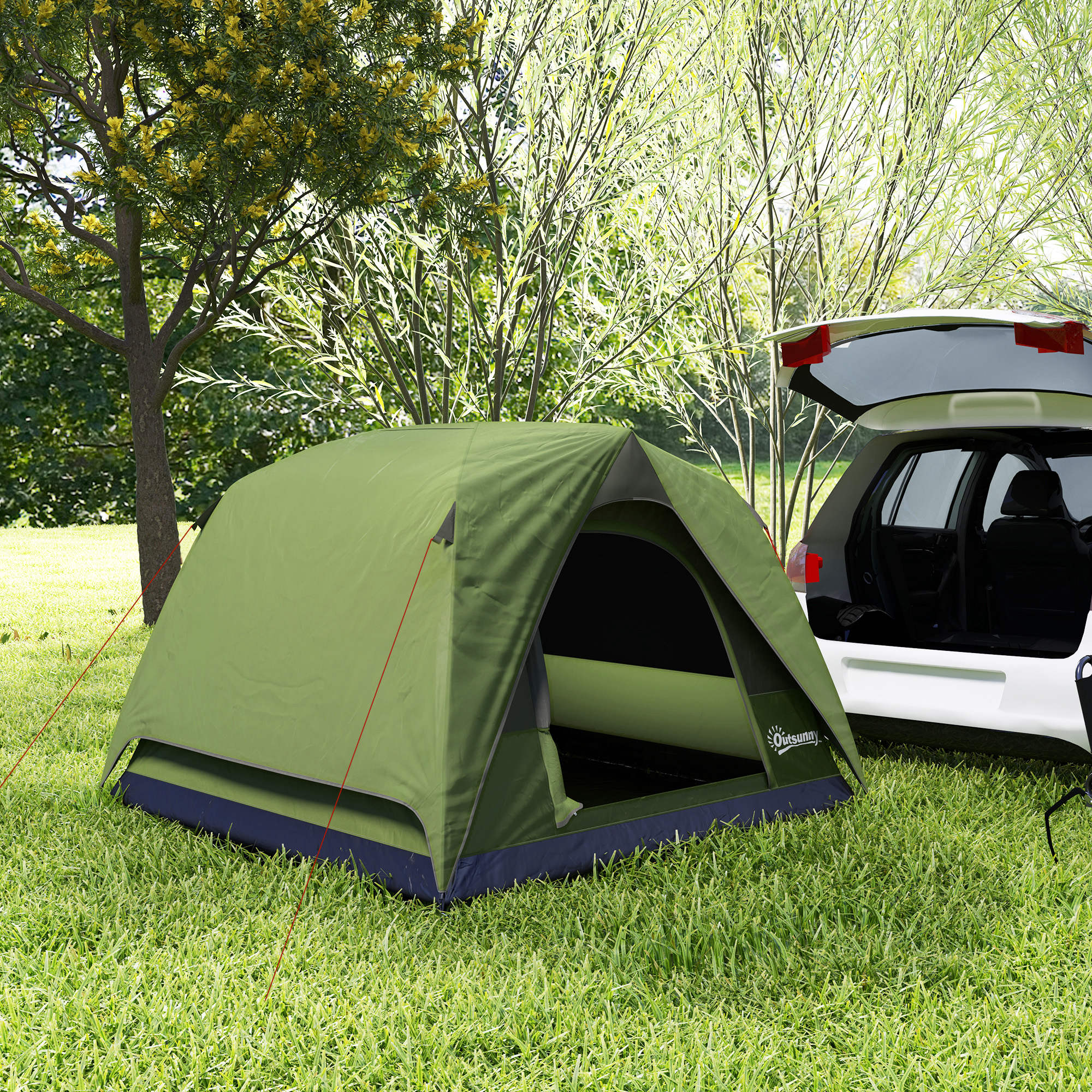 Outsunny 3-4 Person Camping Tent, Easy Set Up Waterproof Dome Tent with Sewn-in Groundsheet, Mesh Windows, Pocket and Hook for Camping, Hiking, Backpacking, Olive Green and Grey - North Peak Garden Furniture