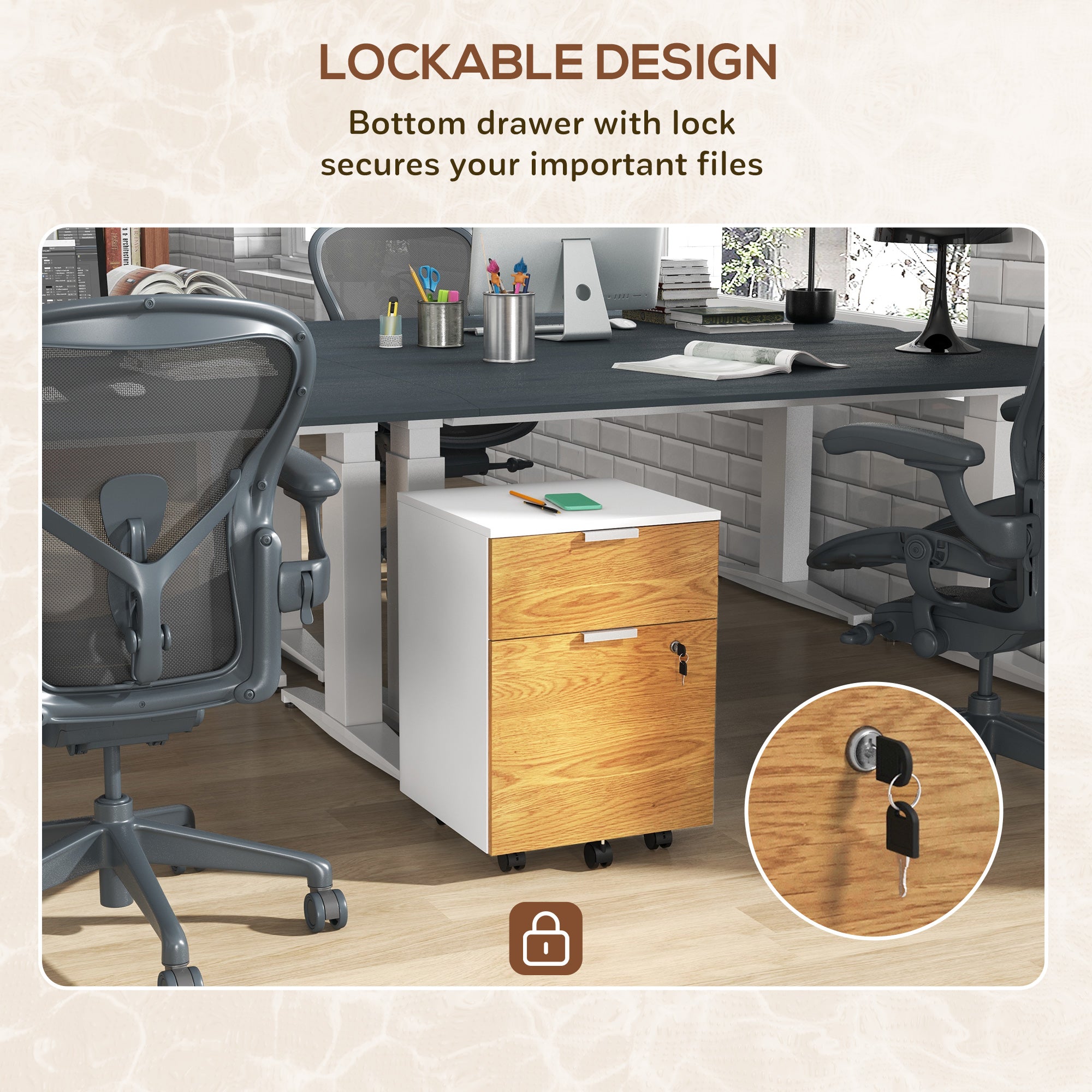 HOMCOM Two-Drawer Lockable Filing Cabinet - Wood Effect