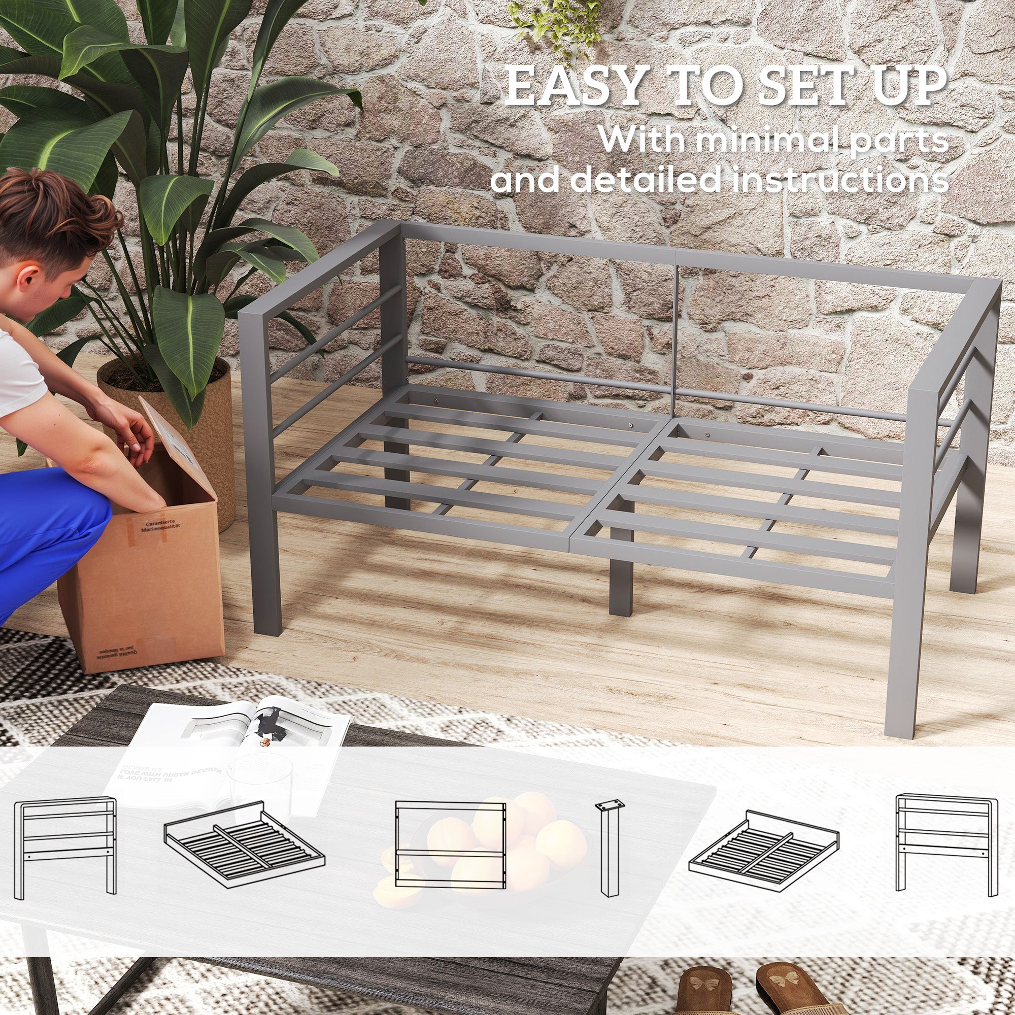 Outsunny Two-Seater Aluminium Garden Sofa - Grey - North Peak Garden Furniture