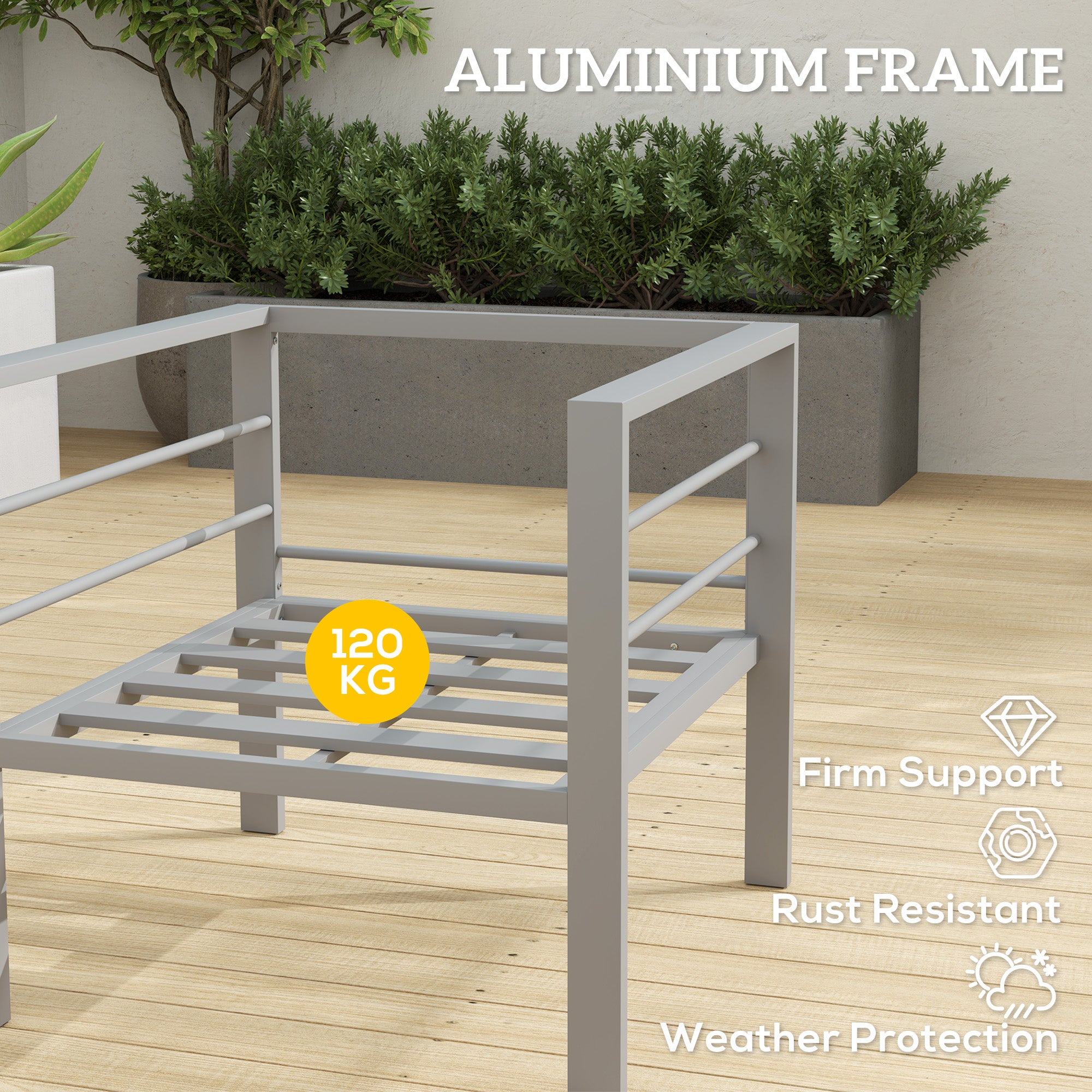 Outsunny Garden Sofa, All-Weather Garden Single Sofa with Removable Cushions, Metal Frame Outdoor Furniture for Balcony, Charcoal Grey - North Peak Garden Furniture