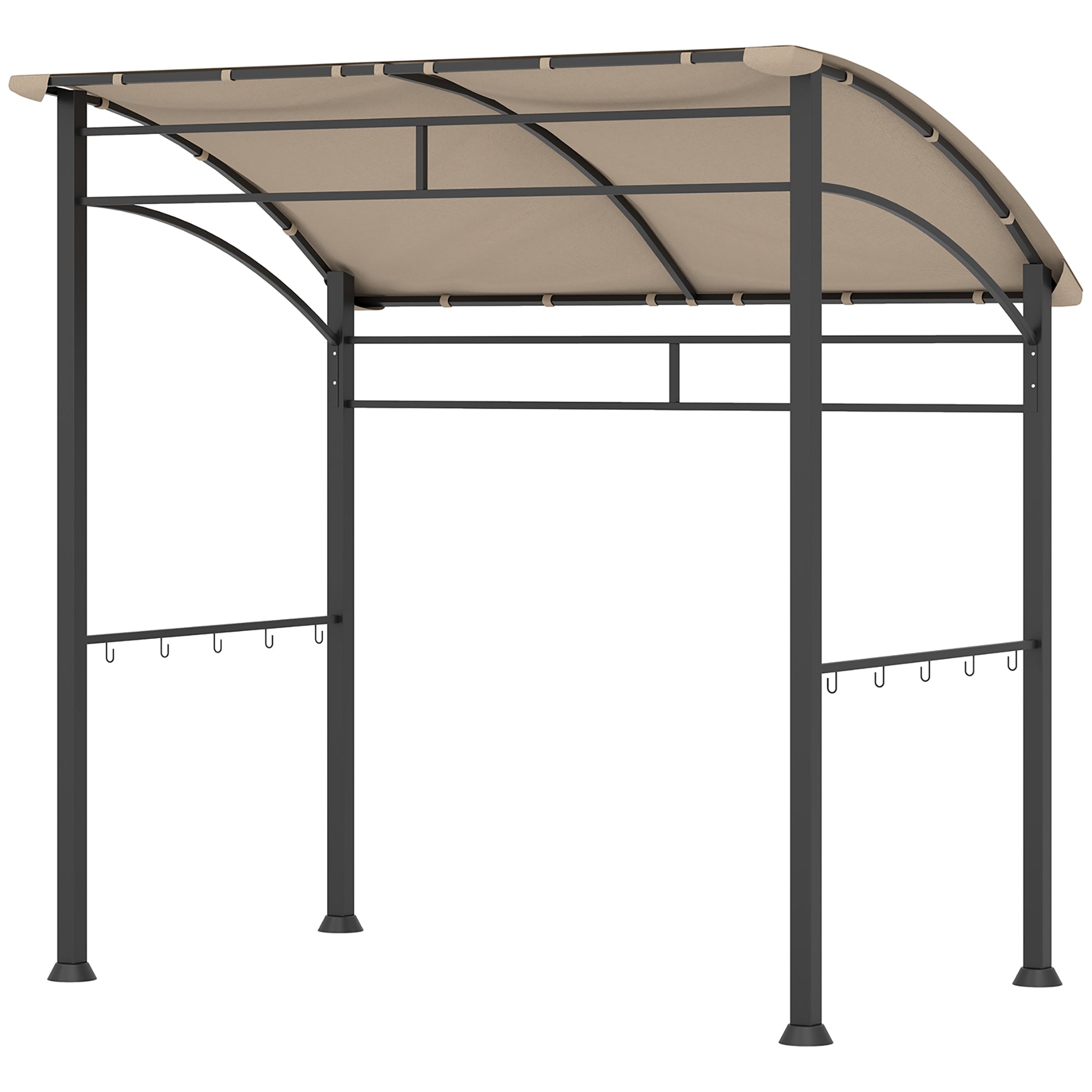 Outsunny 2.2 x 1.5 m BBQ Grill Gazebo Tent, Garden Grill with Metal Frame, Curved Canopy and 10 Hooks, Outdoor Sun Shade, Khaki - North Peak Garden Furniture