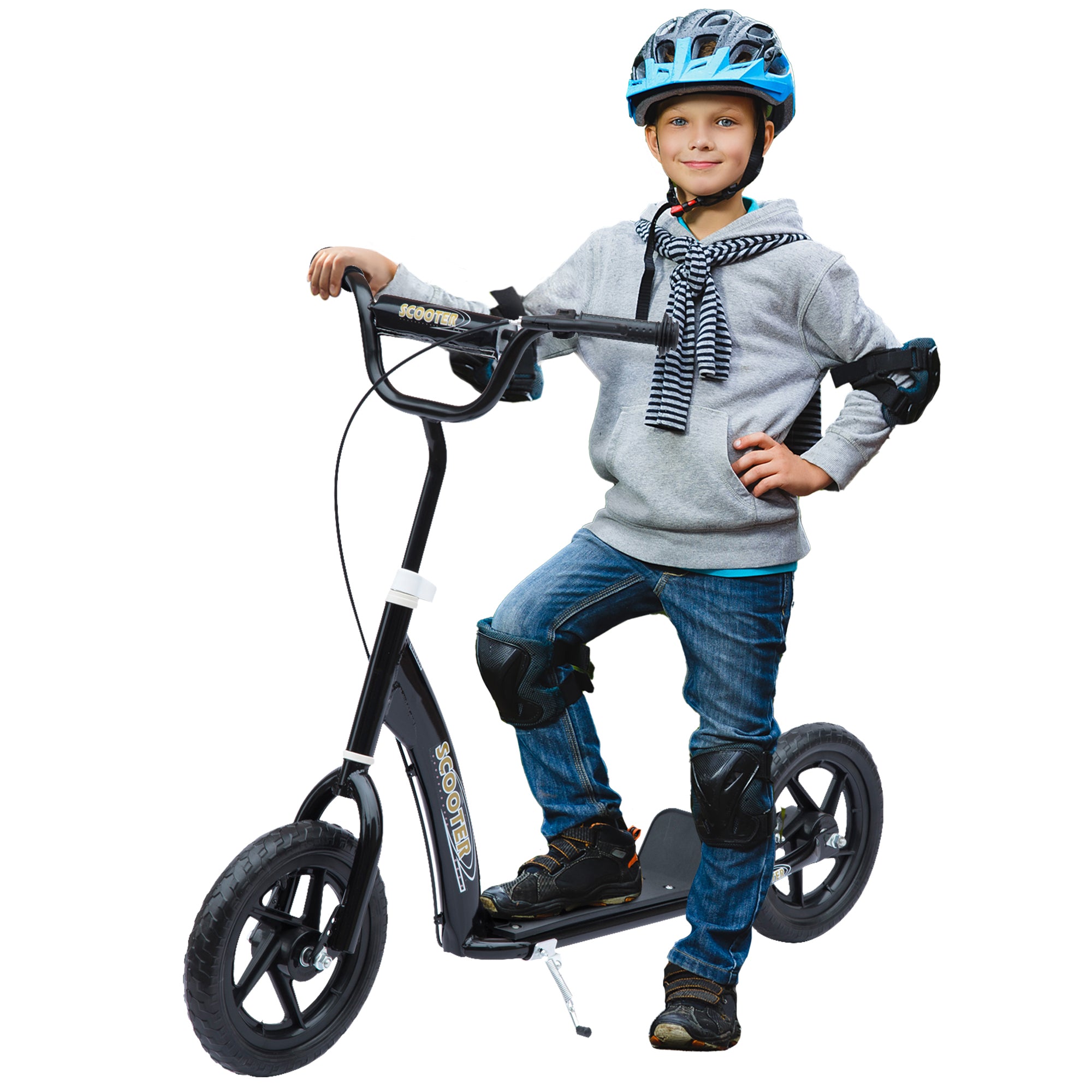 HOMCOM Teen Push Scooter Kids Children Stunt Scooter w/ 12" EVA Tyres, Black