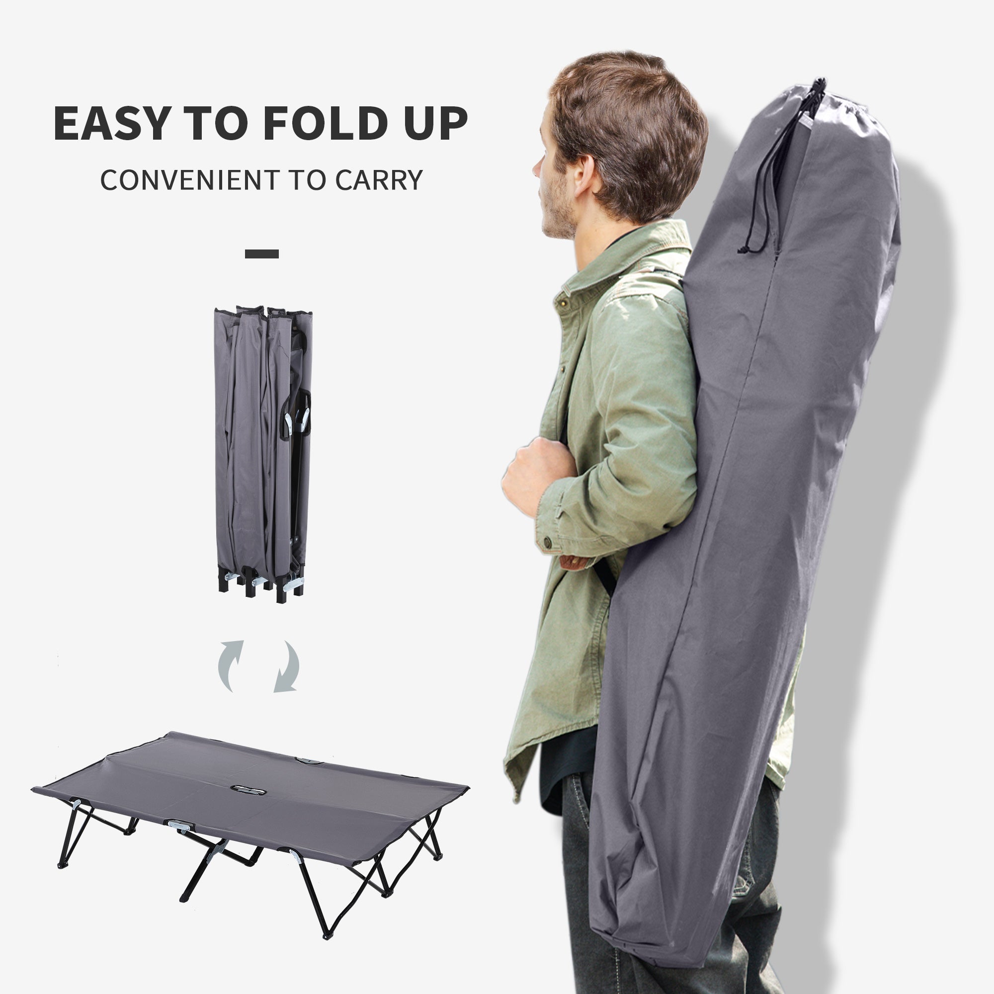 Outsunny Double Camping Cot Bed, with Bag - Grey - North Peak Garden Furniture