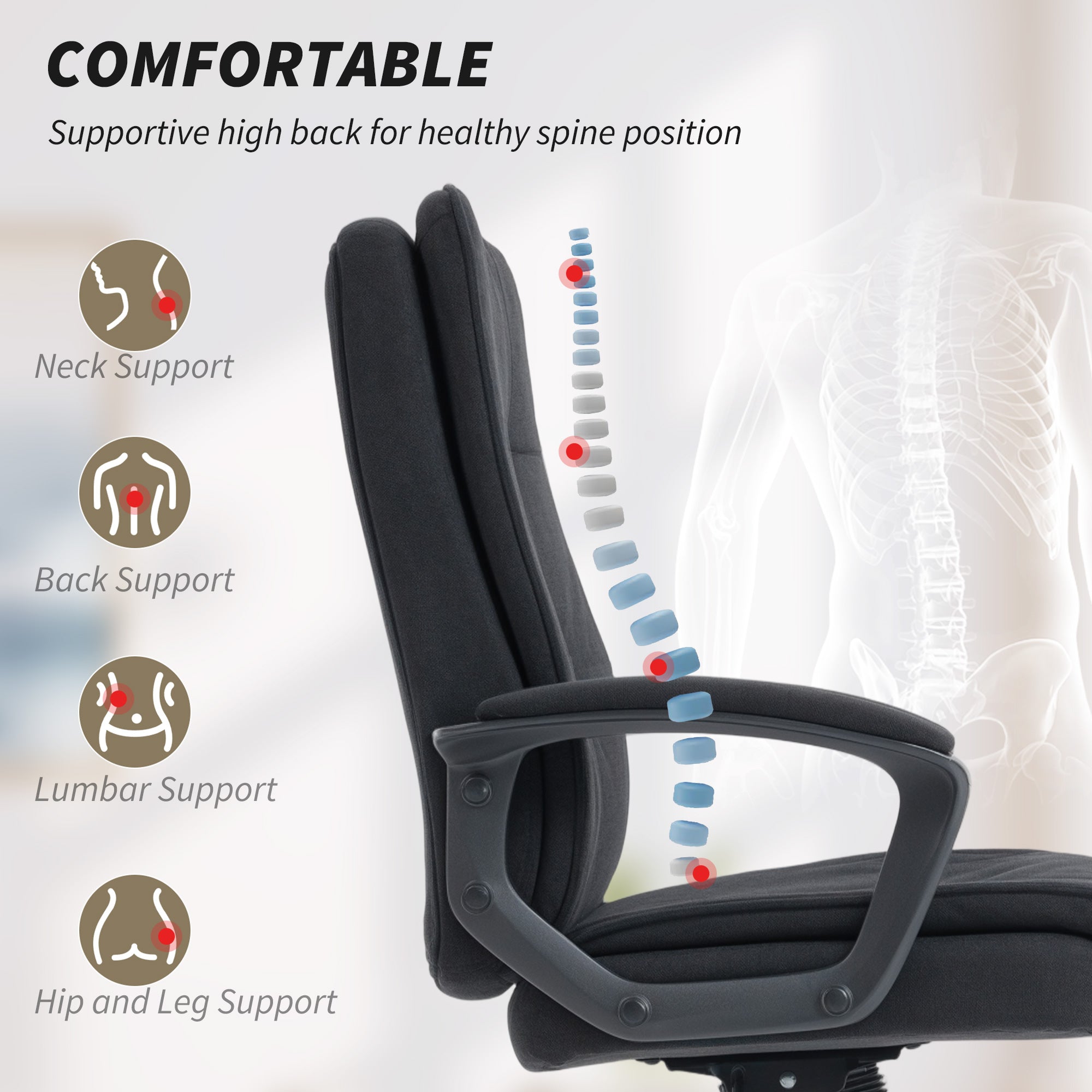 HOMCOM Linen-Look Double-Padded Office Chair - Black