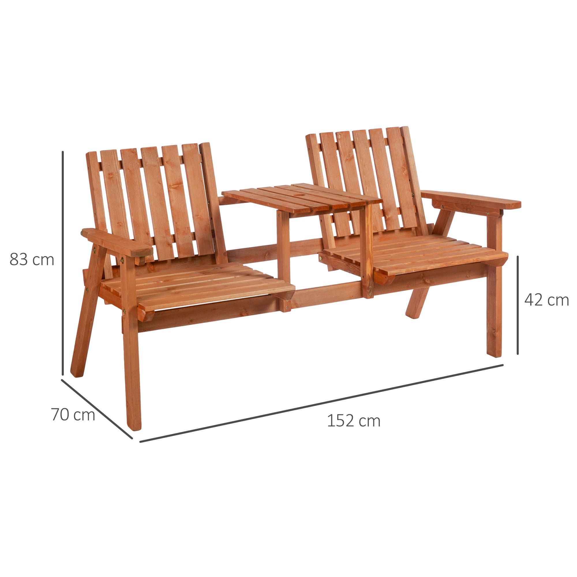 Outsunny 2-Seater Fir Wood Bench w/ Centre Table - North Peak Garden Furniture