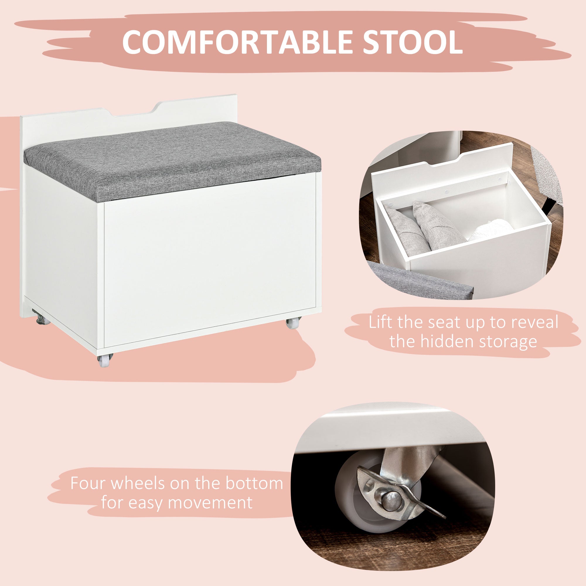 HOMCOM Dressing Table with Flip-up Mirror and Storage Stool, Vanity Table with Drawer and Hidden Compartments for Bedroom, Living Room, White - North Peak Garden Furniture