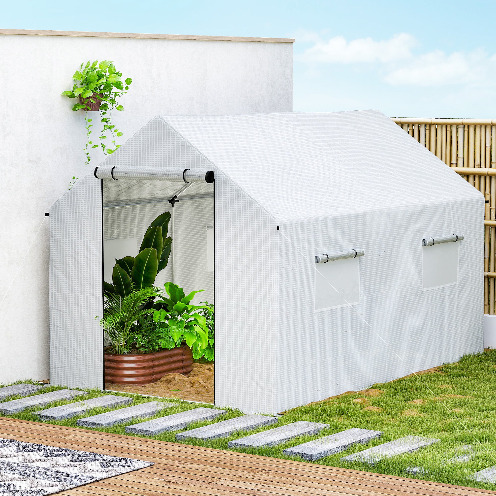 Outsunny Polyethylene Walk-in Polytunnel Greenhouse, 2 x 3(m), White