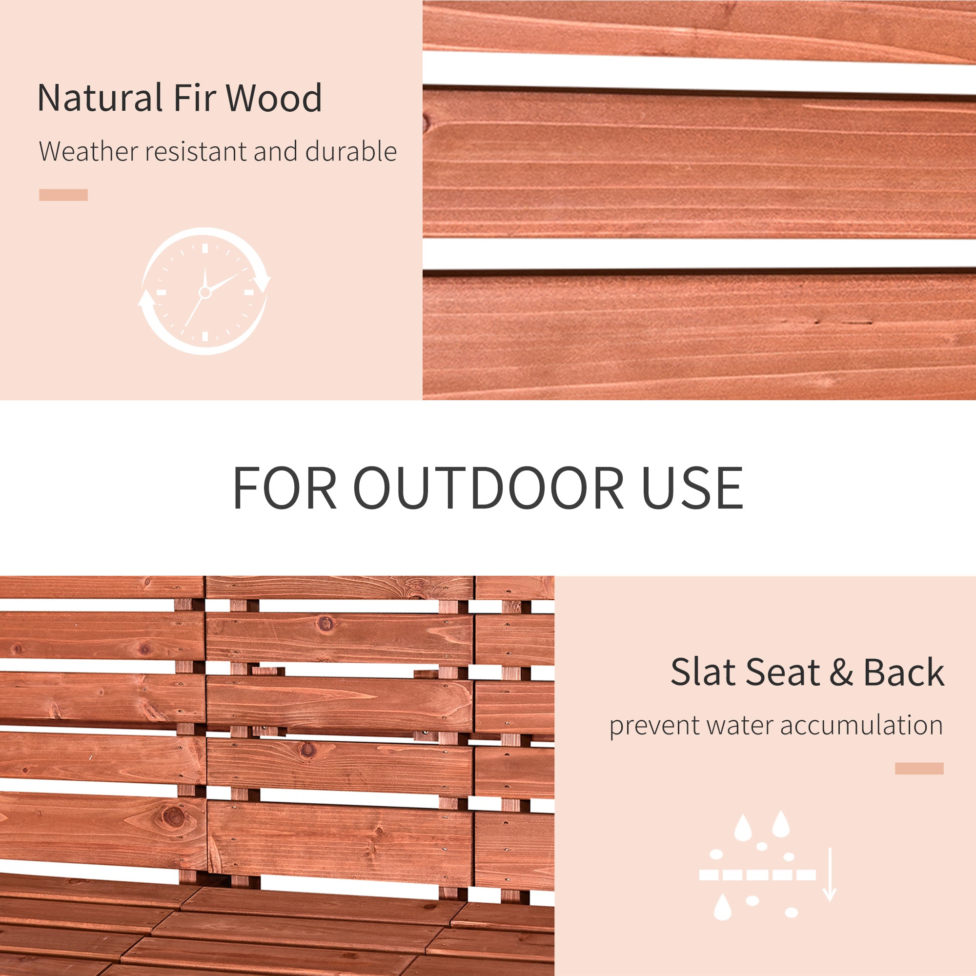 Outsunny Fir Wood Convertible 2 to 3 Seater Outdoor Garden Bench Wood Tone - North Peak Garden Furniture