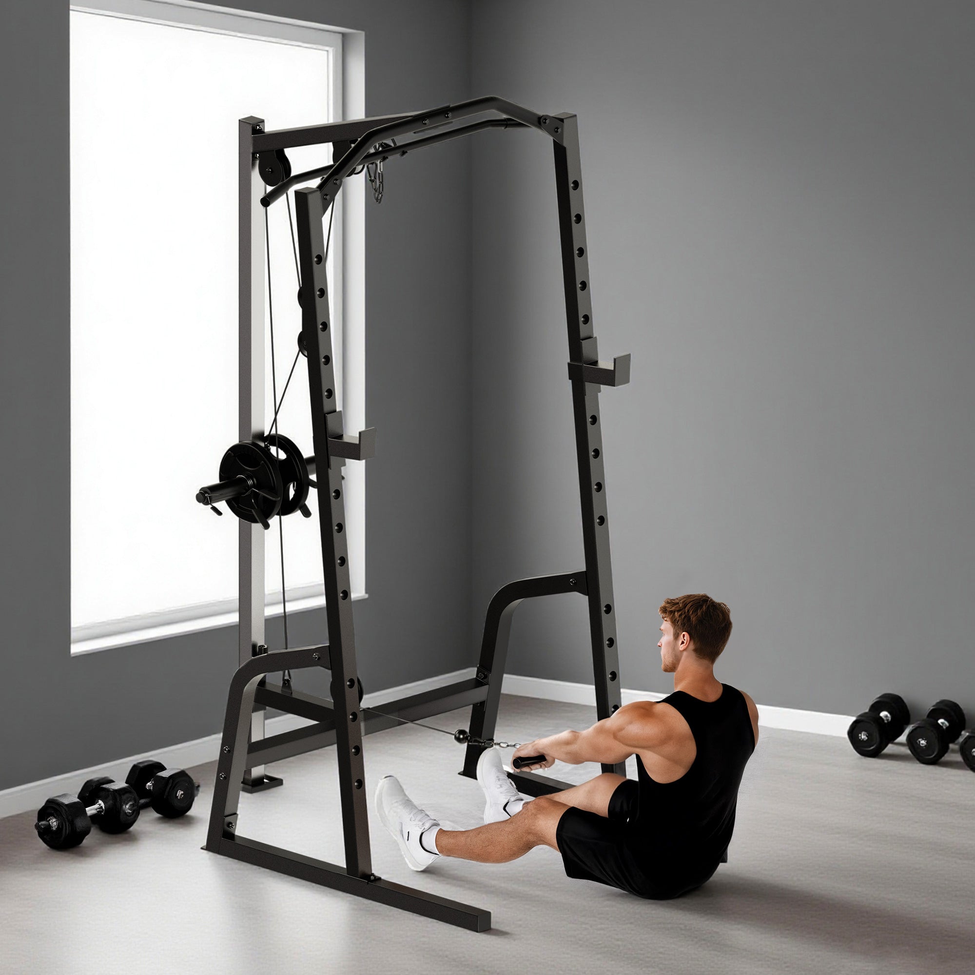 SPORTNOW Power Cage Power Rack with 15-Level Squat Rack, Cable Pulley System, Pull up Stand and Push up Stand