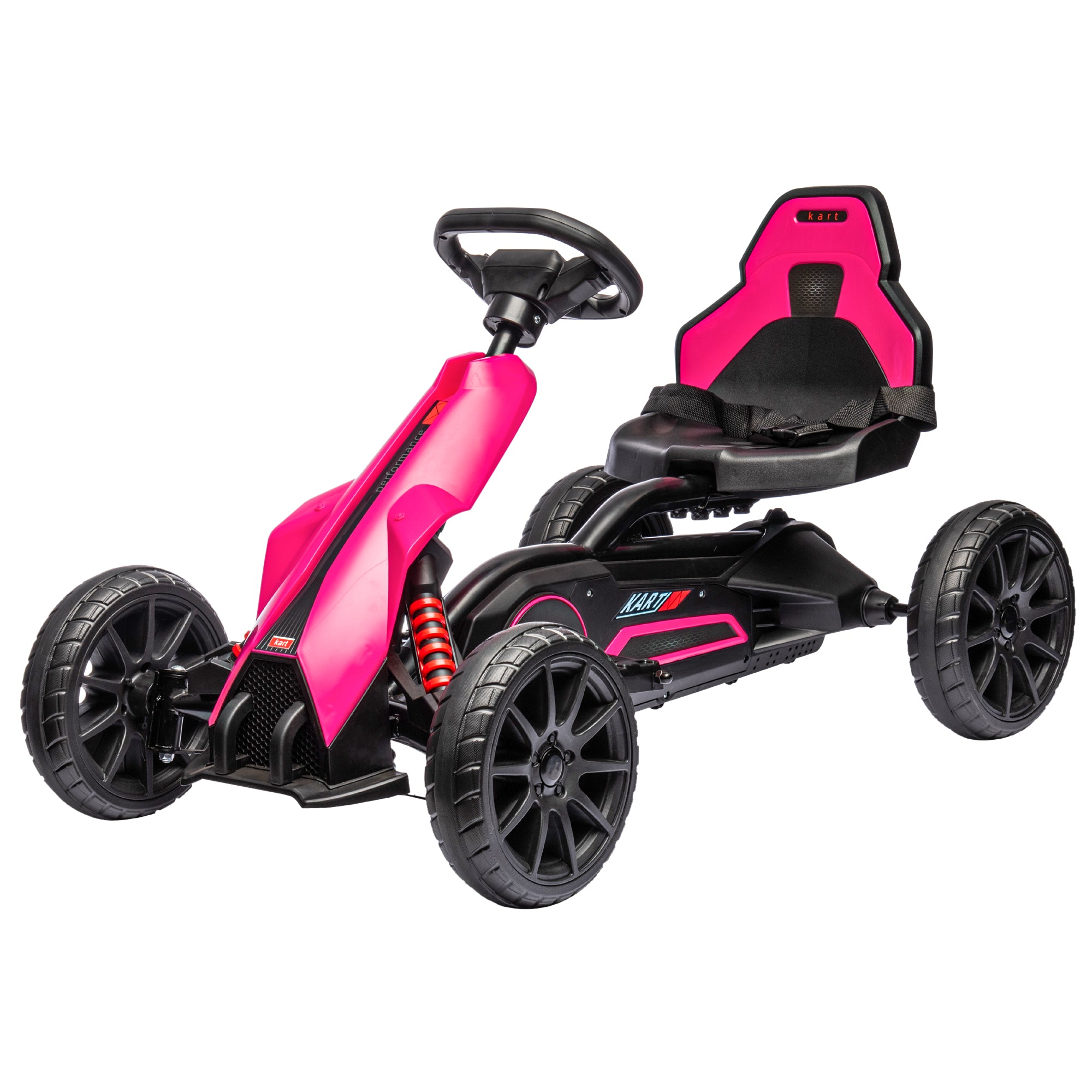 HOMCOM 12V Electric Go Kart for Kids, Ride-On Racing Go Kart with Forward Reversing, Rechargeable Battery, 2 Speeds, for Boys Girls Aged 3-8 Years Old - Pink