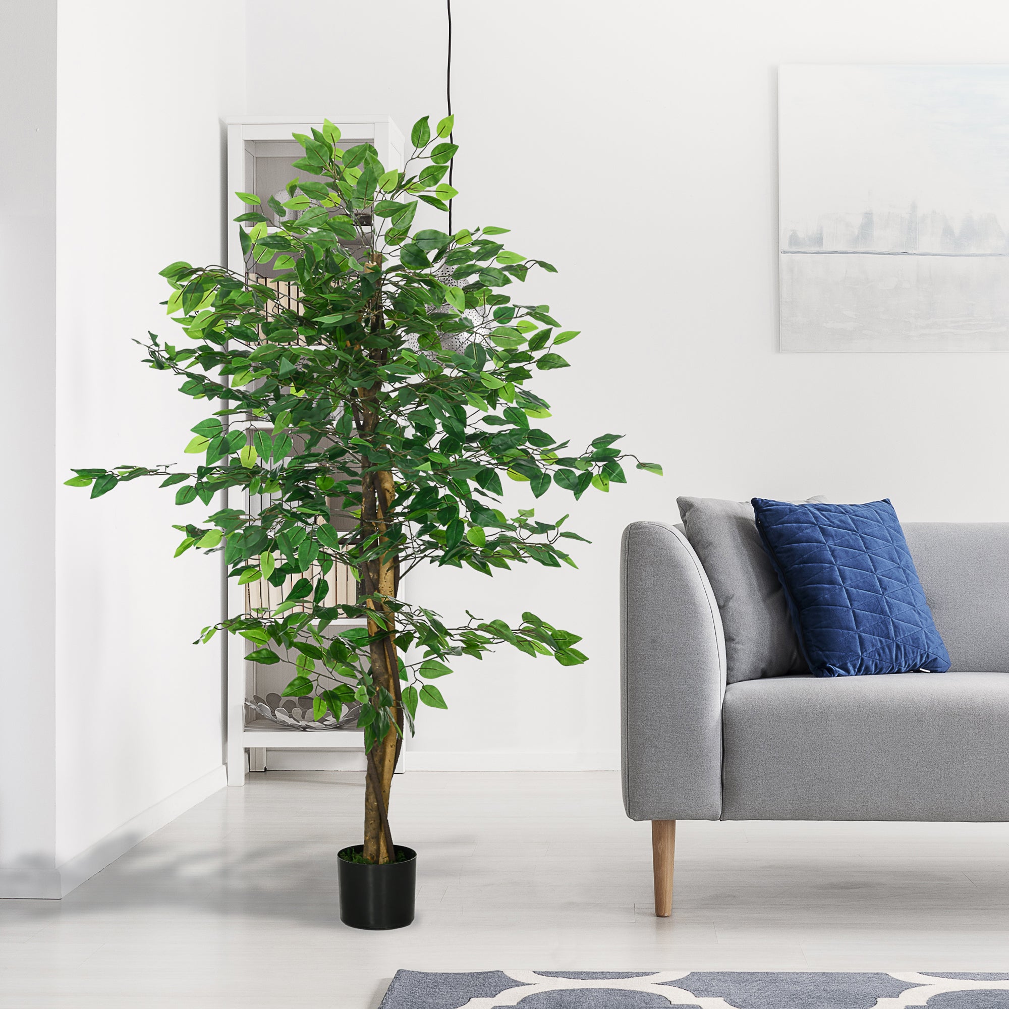 HOMCOM 150cm Artificial Tree, Indoor Outdoor Fake Ficus with Pot for Home Office Living Room Decor