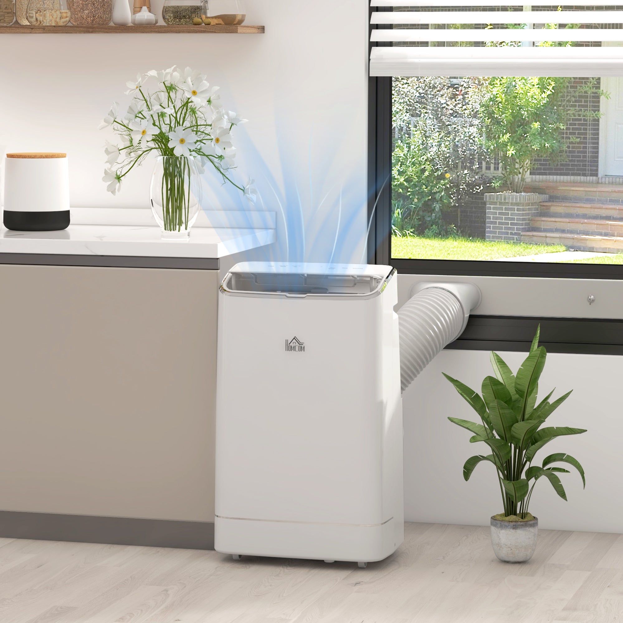 HOMCOM 14000 BTU Mobile Air Conditioner, Smart Home WiFi Compatible, with Heater, Cooler, Dehumidifier, Fan, 24H Timer