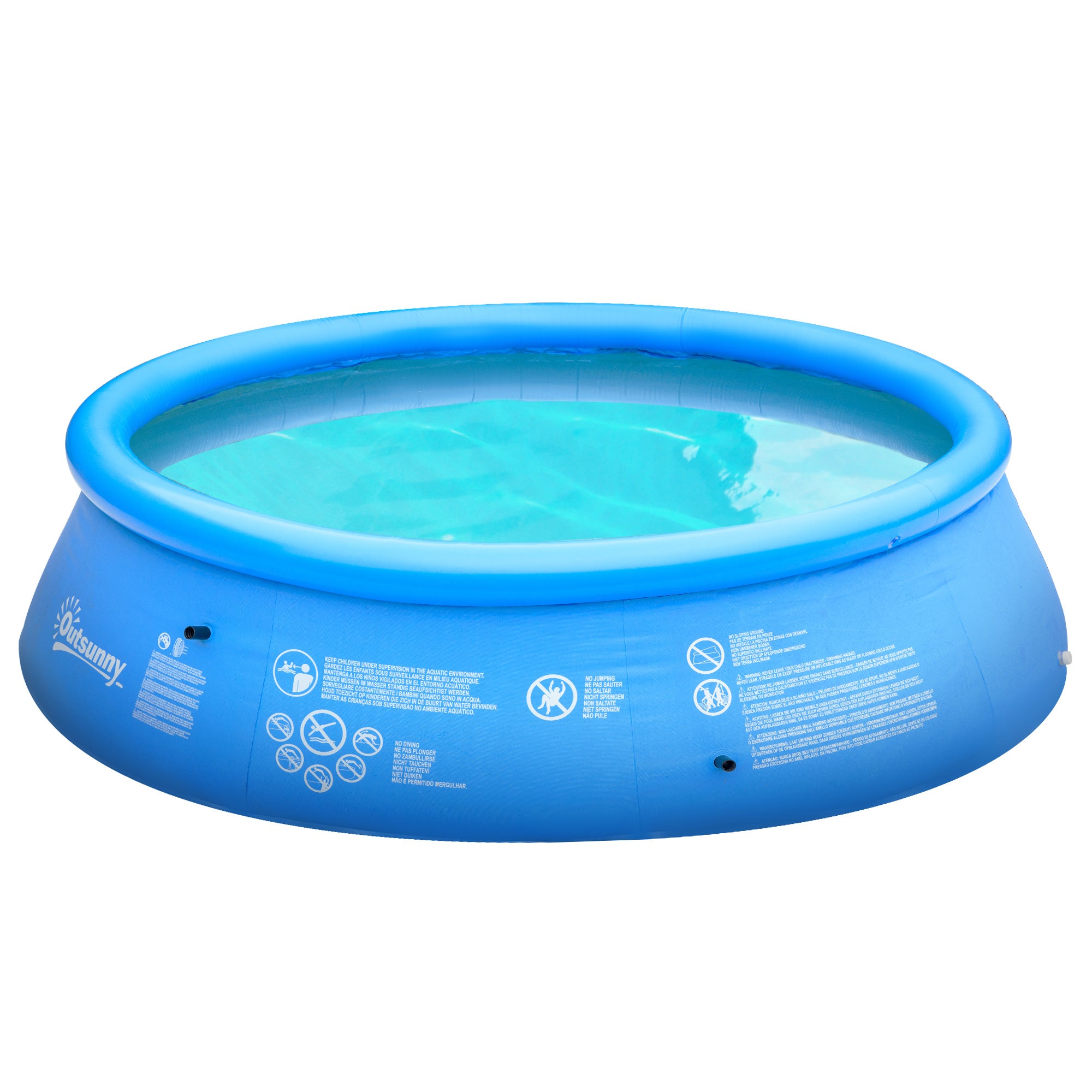 Outsunny 274cm x 76cm Inflatable Swimming Pool Family-Sized Blow Up Pool Round Paddling Pool with Hand Pump for Adults, Outdoor, Garden and Backyard, Blue