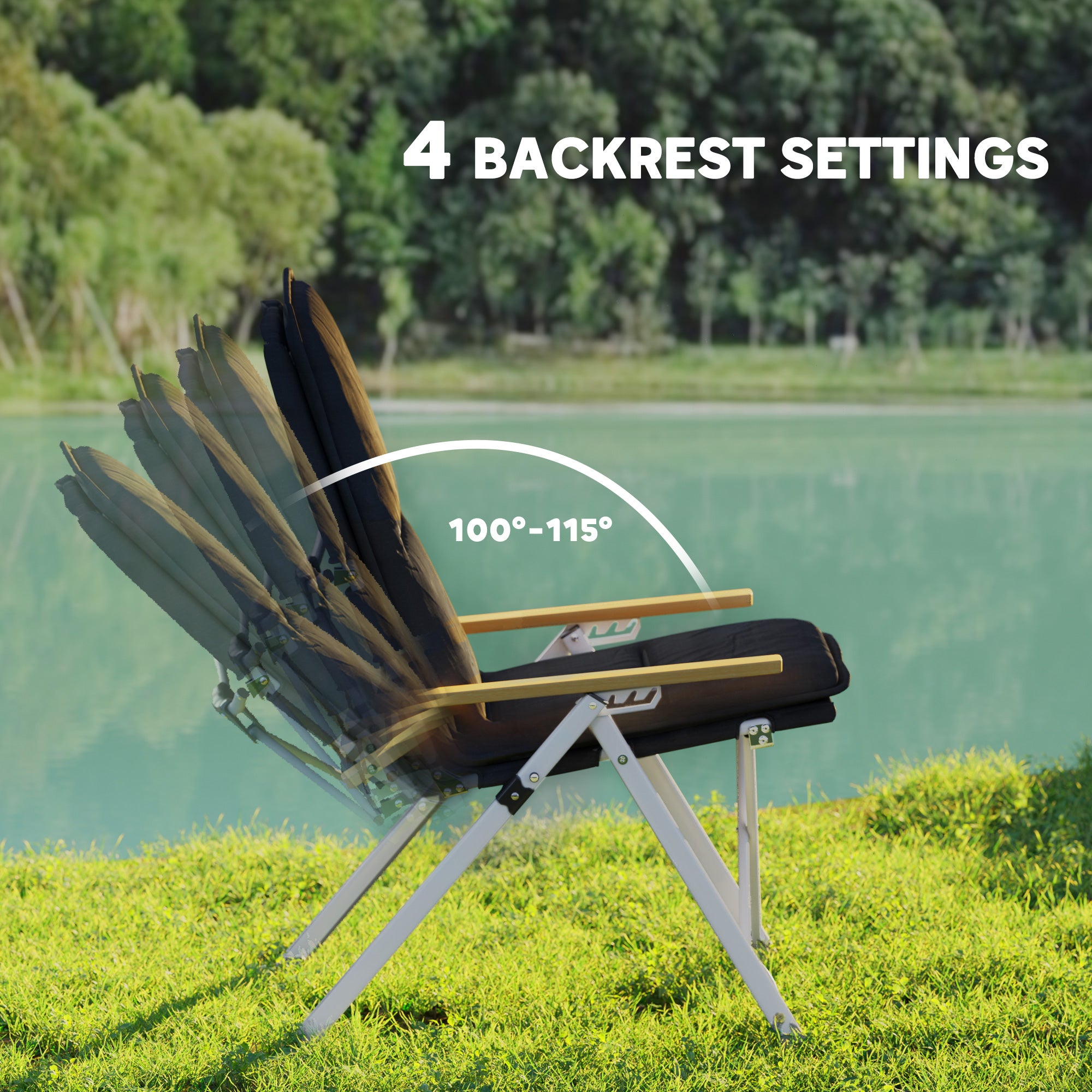 Outsunny Portable Camping Chair for Adults, High Back Folding Chair with Padded Seat and Carry Bag, Outdoor Recliner for Hiking, Fishing, Beach and Picnic, Black - North Peak Garden Furniture