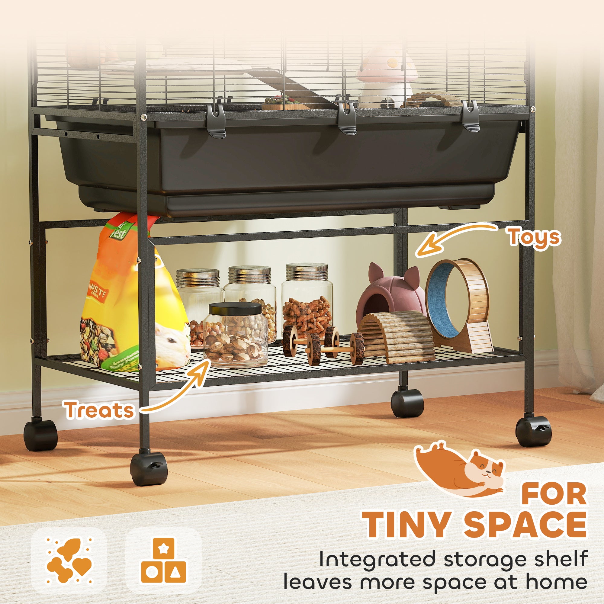 PawHut 5 Tier Large Hamster Cage on Wheels with 17 cm Deep Tray, Storage Shelf for Syrian, Gerbil, Rats - North Peak Garden Furniture