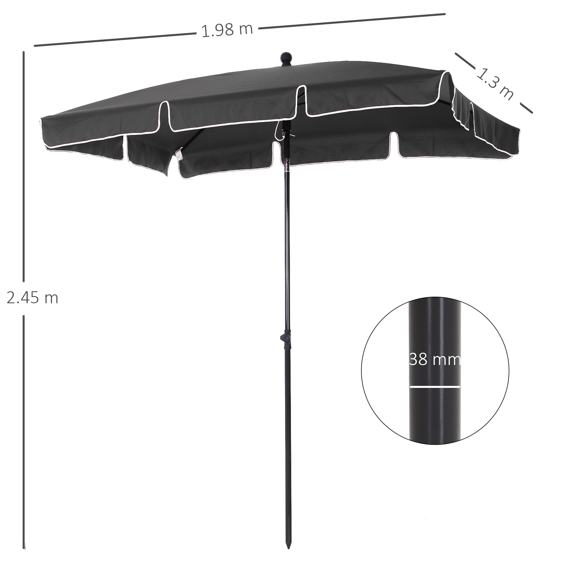 Outsunny Aluminium Sun Umbrella Parasol Patio Garden Rectangular Tilt 2M x 1.25M