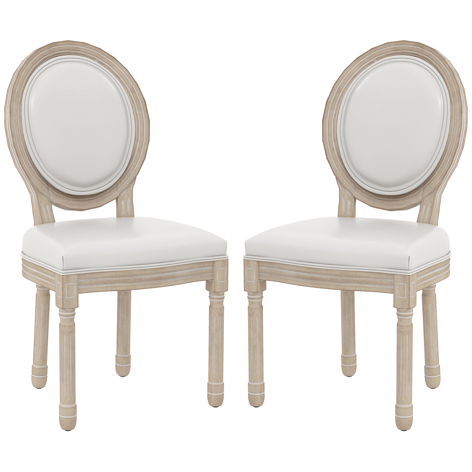 HOMCOM Set of Two French Style Wooden Dining Chairs - Cream White