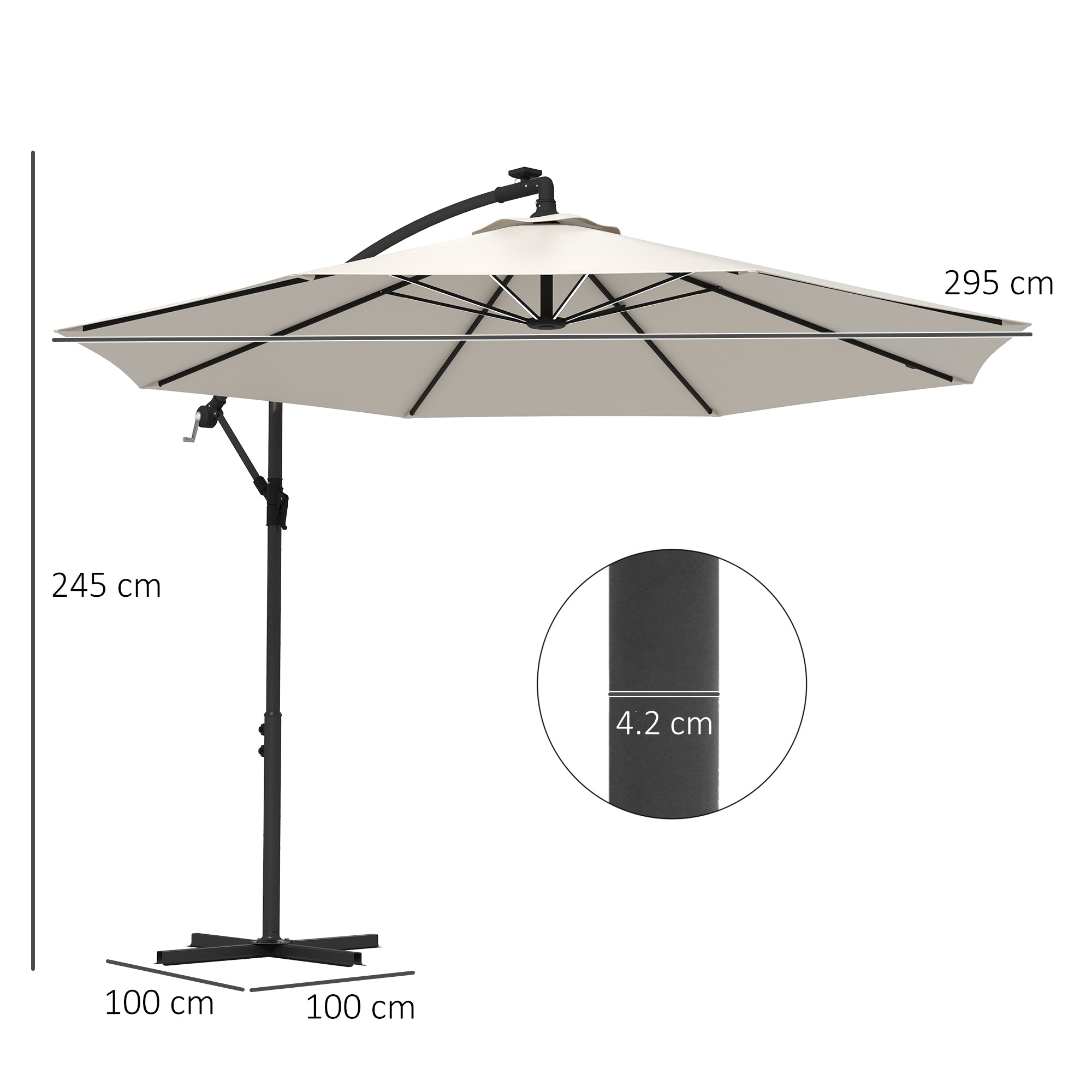 Outsunny 3m Solar LED Light Offset Cantilever Parasol - Beige - North Peak Garden Furniture
