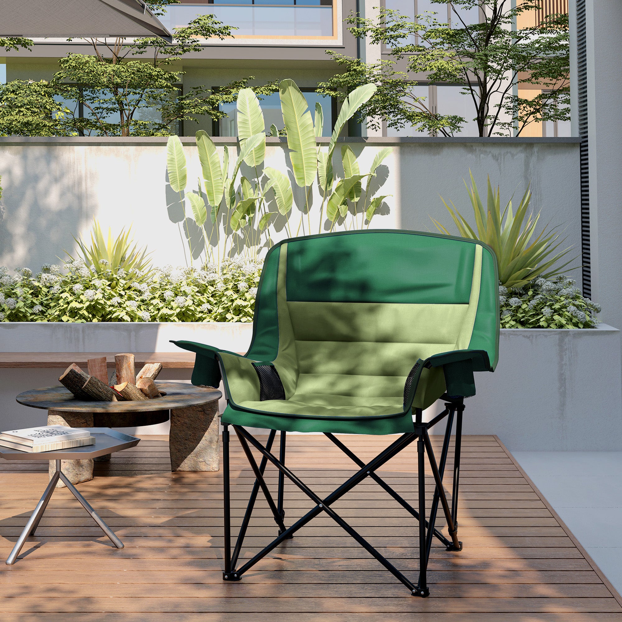 Outsunny Portable Padded Camping Chair, with Bag - Olive Green - North Peak Garden Furniture