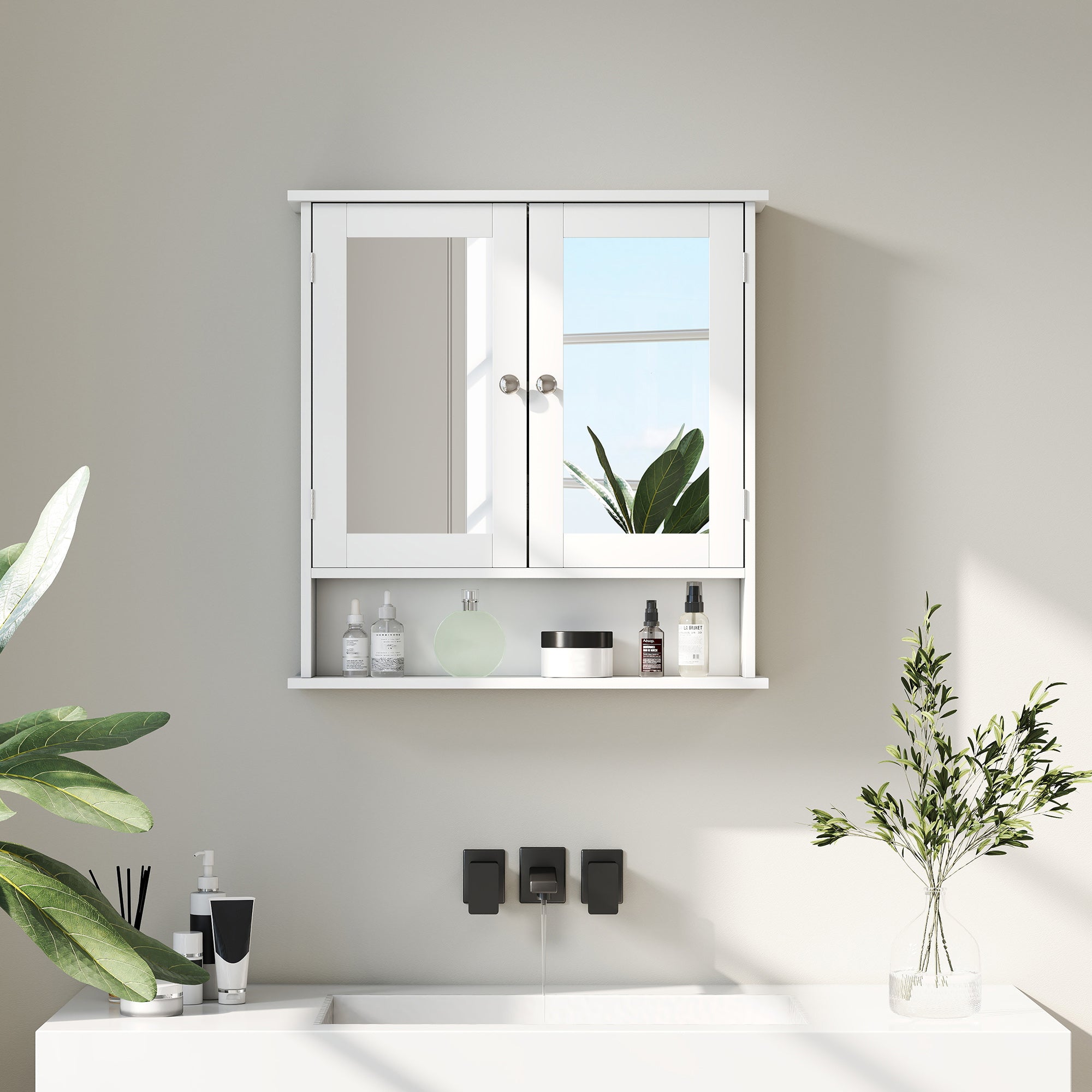 kleankin Bathroom Wall Storage Cabinet - White - North Peak Garden Furniture