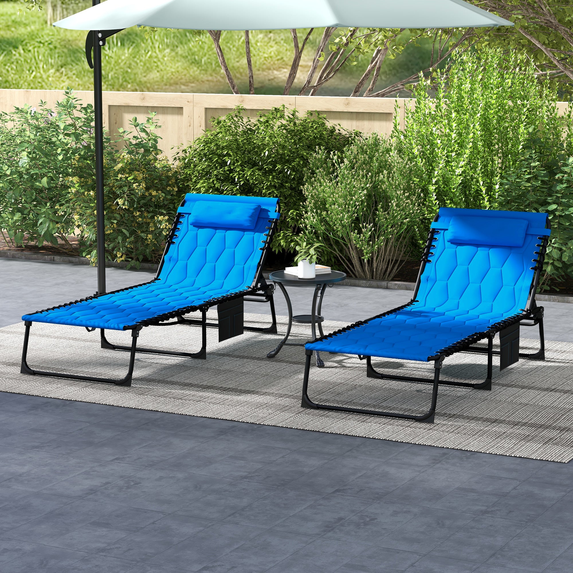 Outsunny Set of Two Sun Loungers, with Five-Position Reclining Backs - Blue - North Peak Garden Furniture