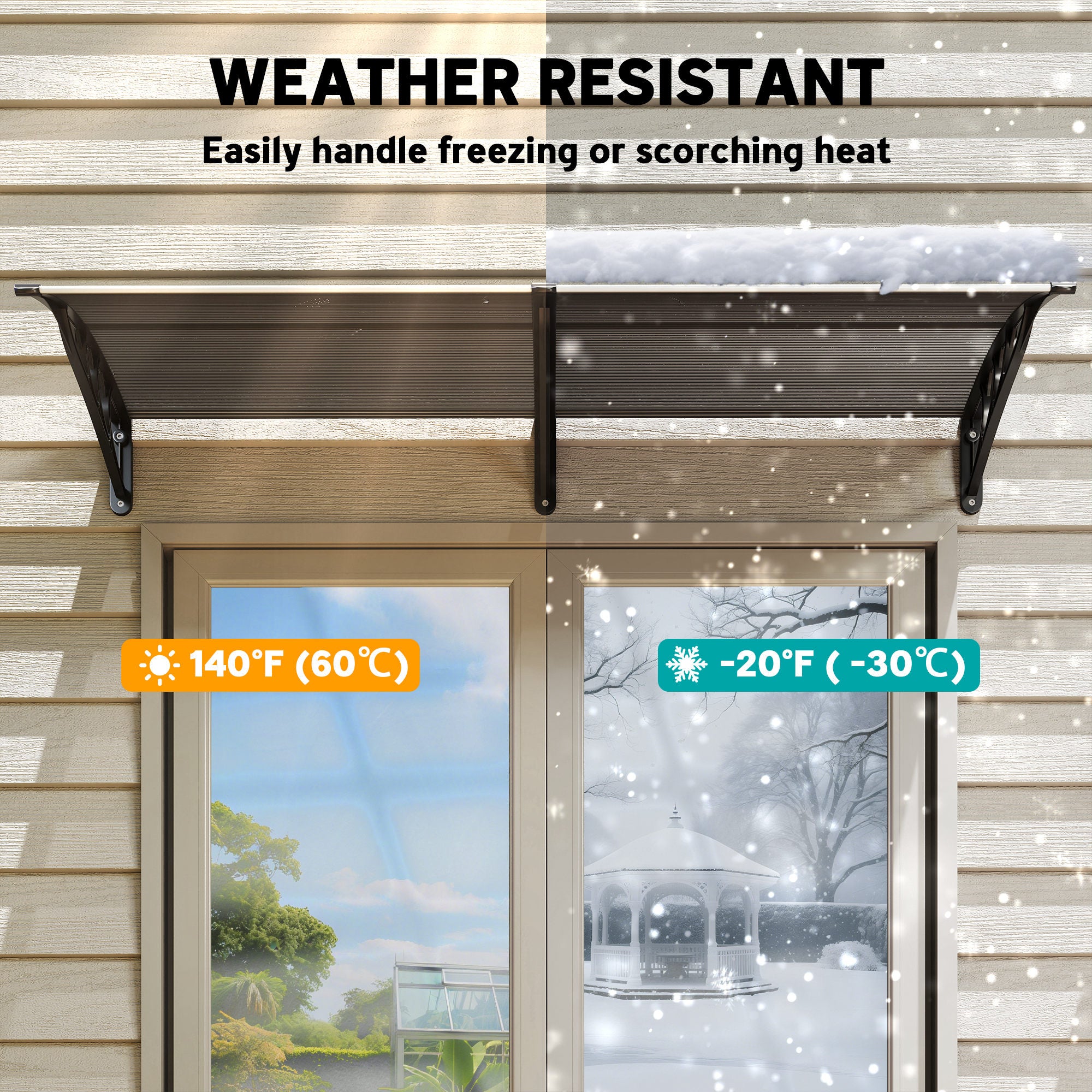Outsunny Door Canopy Awning Outdoor Window Rain Shelter Cover for Front/Back Door Porch Black 196 x 75cm