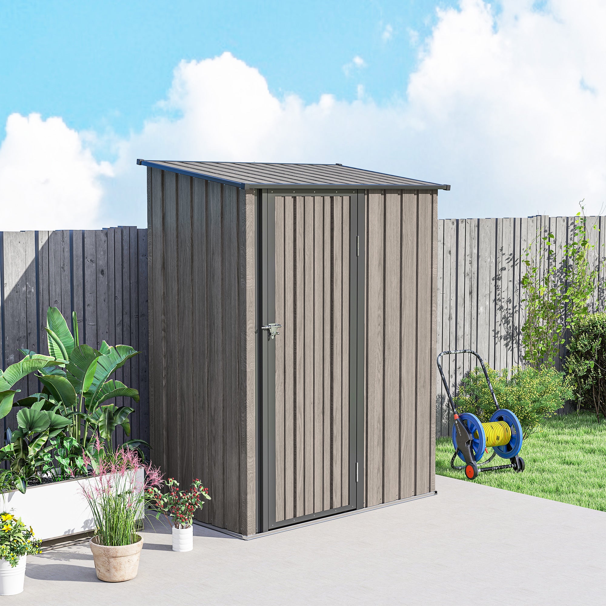Outsunny 5ft x 3ft Metal Garden Storage Shed, Outdoor Tool Shed with Sloped Roof, Lockable Door for Tools, Equipment, Light Grey