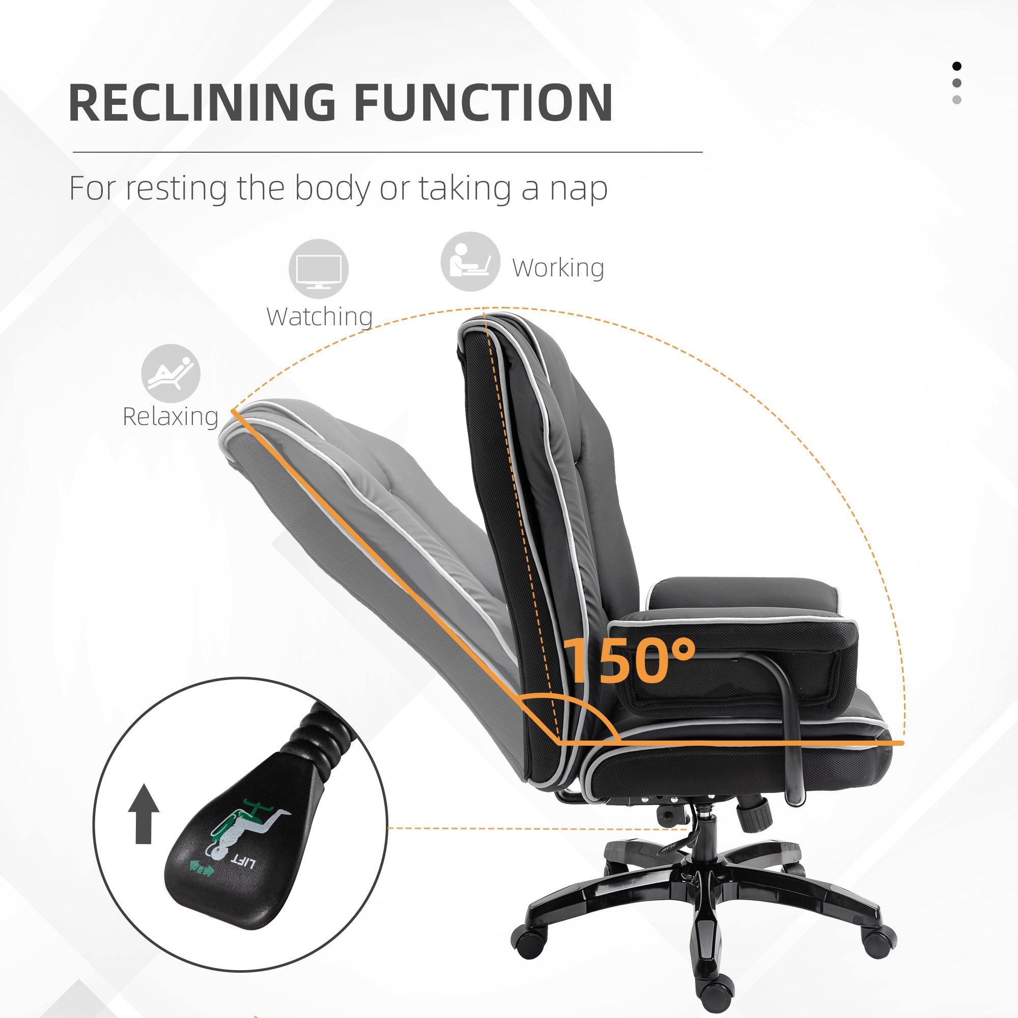 Vinsetto Executive Office Chair, PU Leather High Back Desk Chair with Height Adjustable, Reclining Swivel Computer Chair for Home, Black - North Peak Garden Furniture