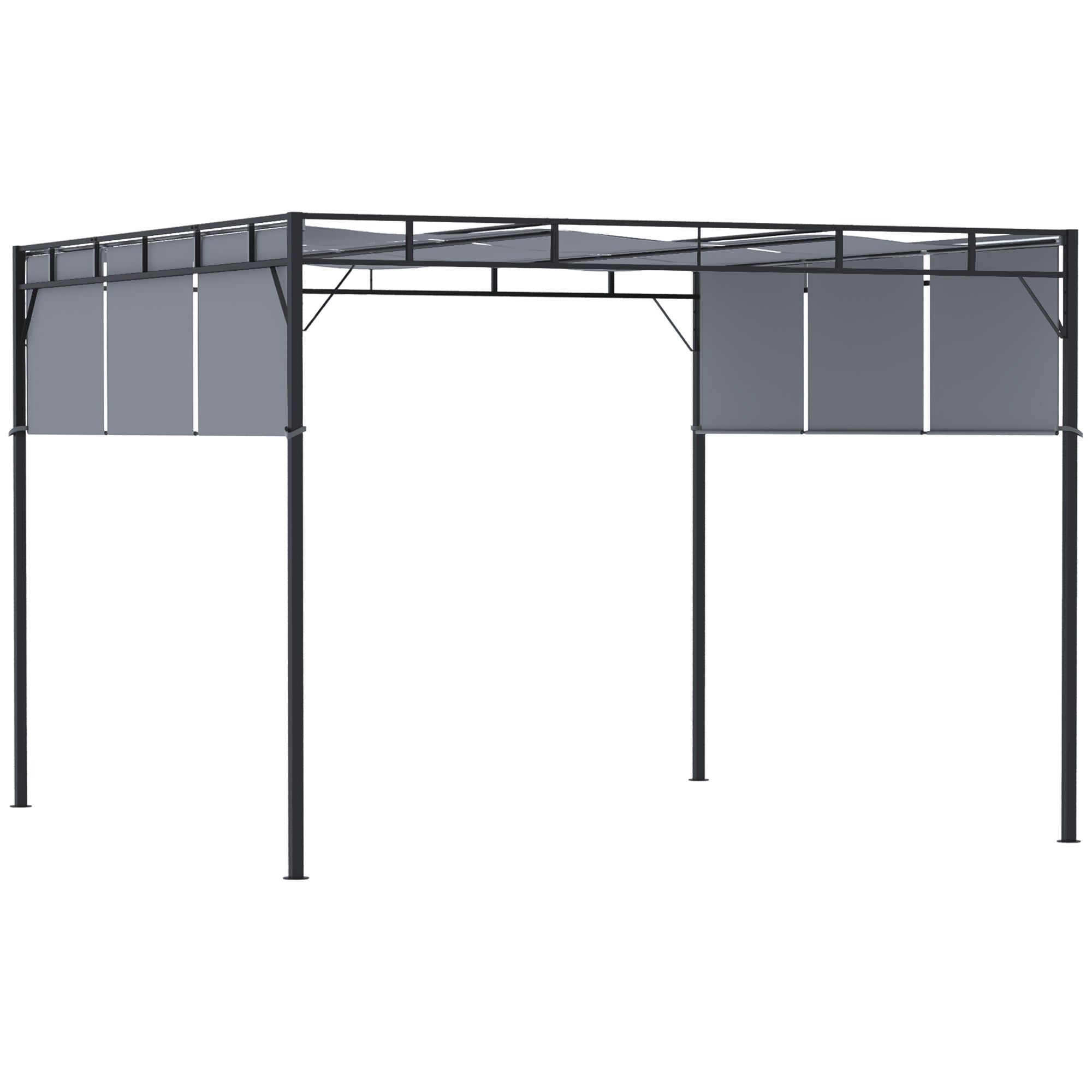 Outsunny 3 x 3(m) Steel Pergola Gazebo with Retractable Roof, Garden Gazebo Canopy Sun Shade Shelter for Outdoor, Deck, Patio, Dark Grey - North Peak Garden Furniture