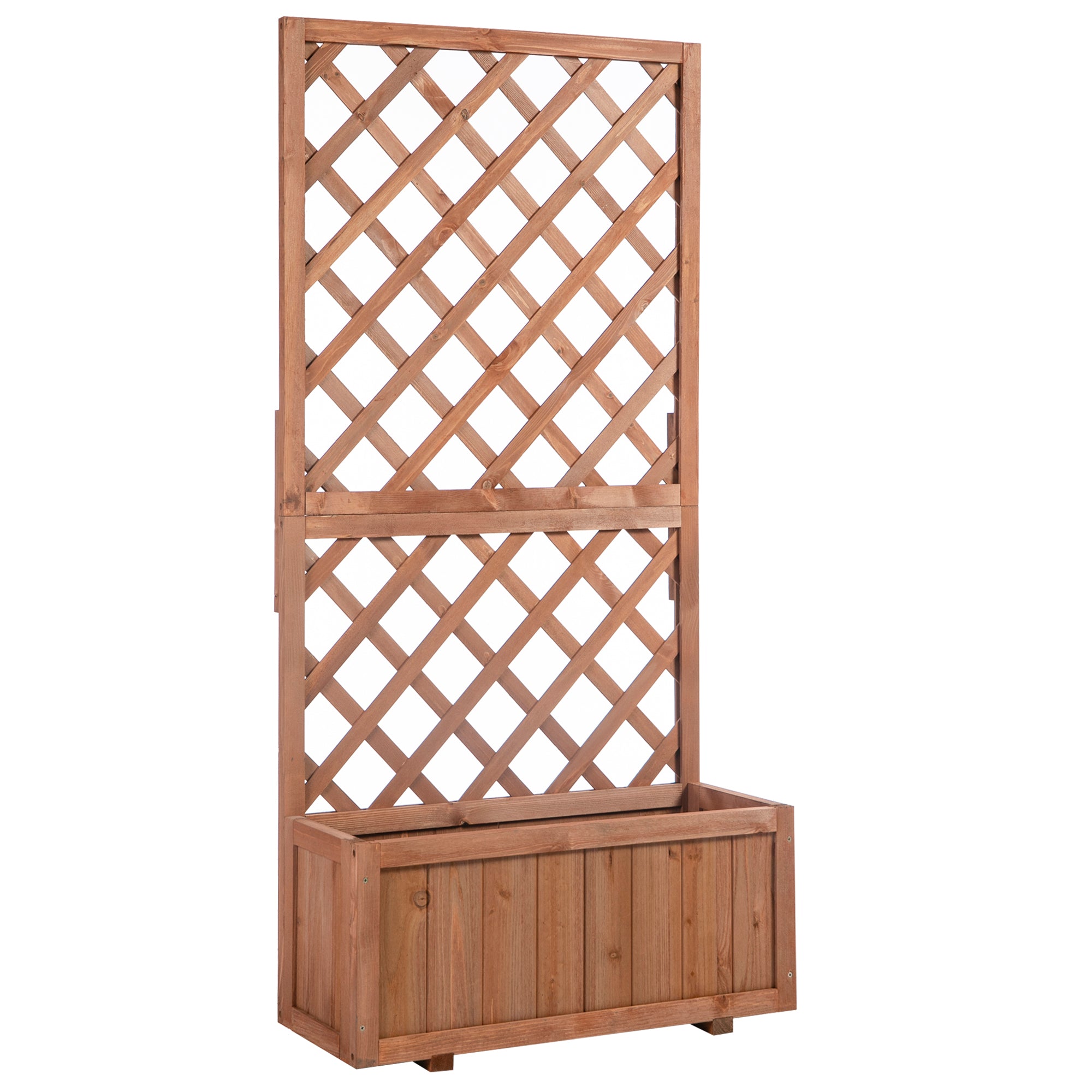 Outsunny 72.5 x 31.5 x 149.5 cm 45L Garden Wooden Pine Trough Planter with Topped Trellis Climbing Plants Flower Raised Bed, Orange - North Peak Garden Furniture
