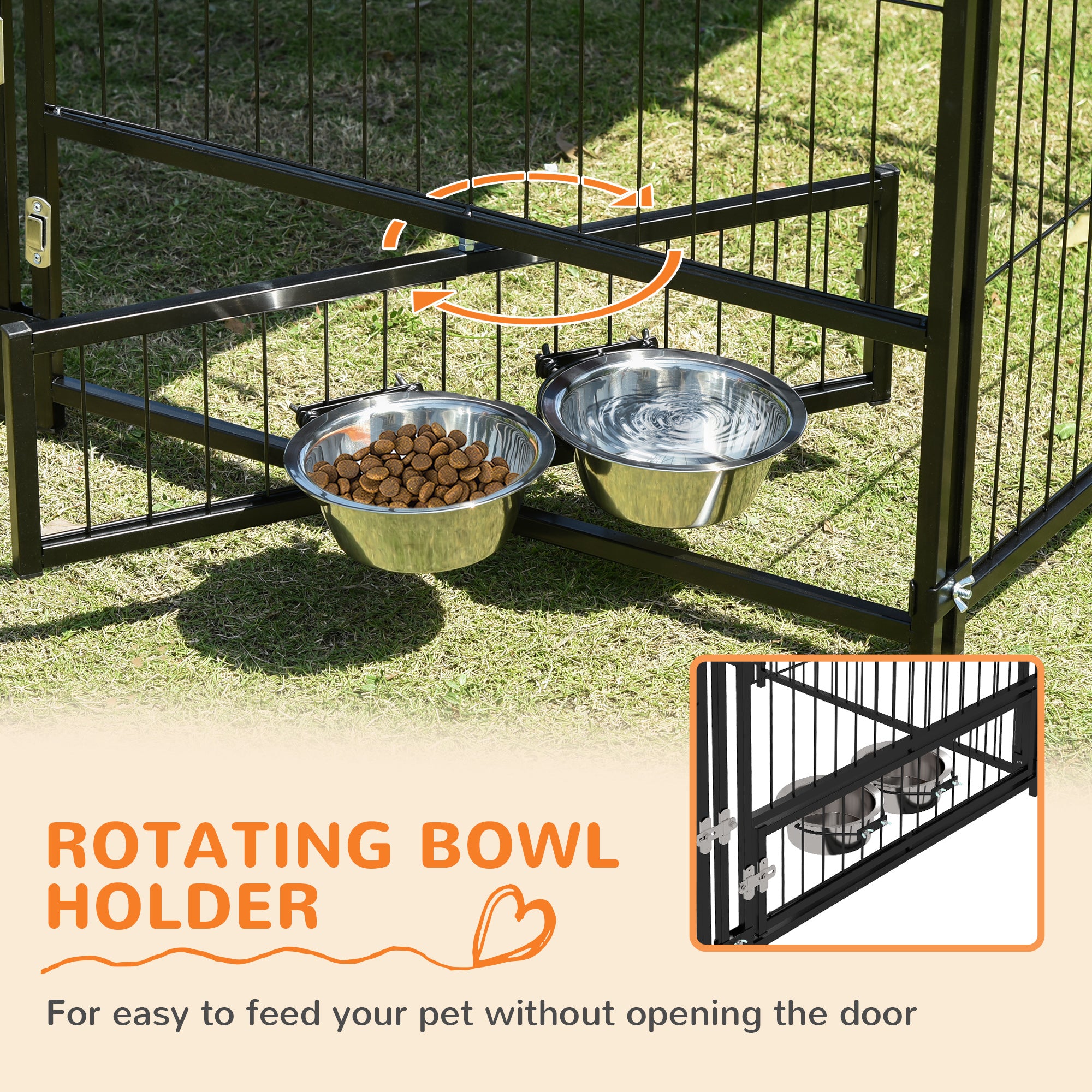 PawHut Outdoor Dog Kennel Puppy Play Pen with Canopy Garden Playpen Fence Crate Enclosure Cage Rotating Bowl 141 x 141 x 151 cm - North Peak Garden Furniture