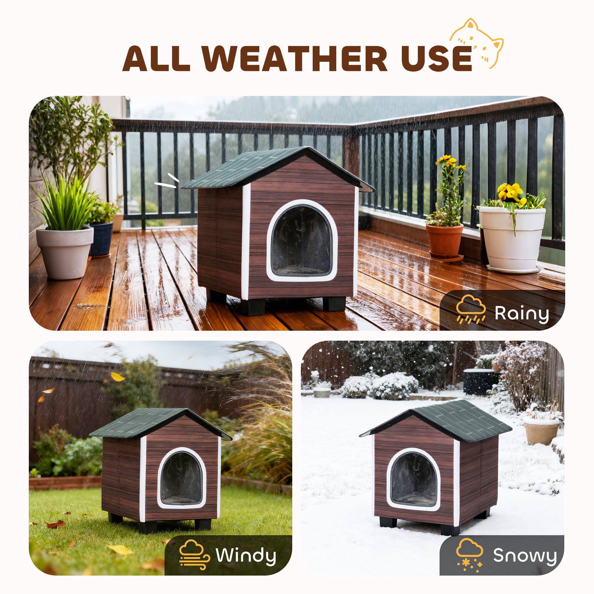 PawHut Insulated Outdoor Cat House, Waterproof Feral Cat Shelter with Elevated Base and Cushion, Red-brown