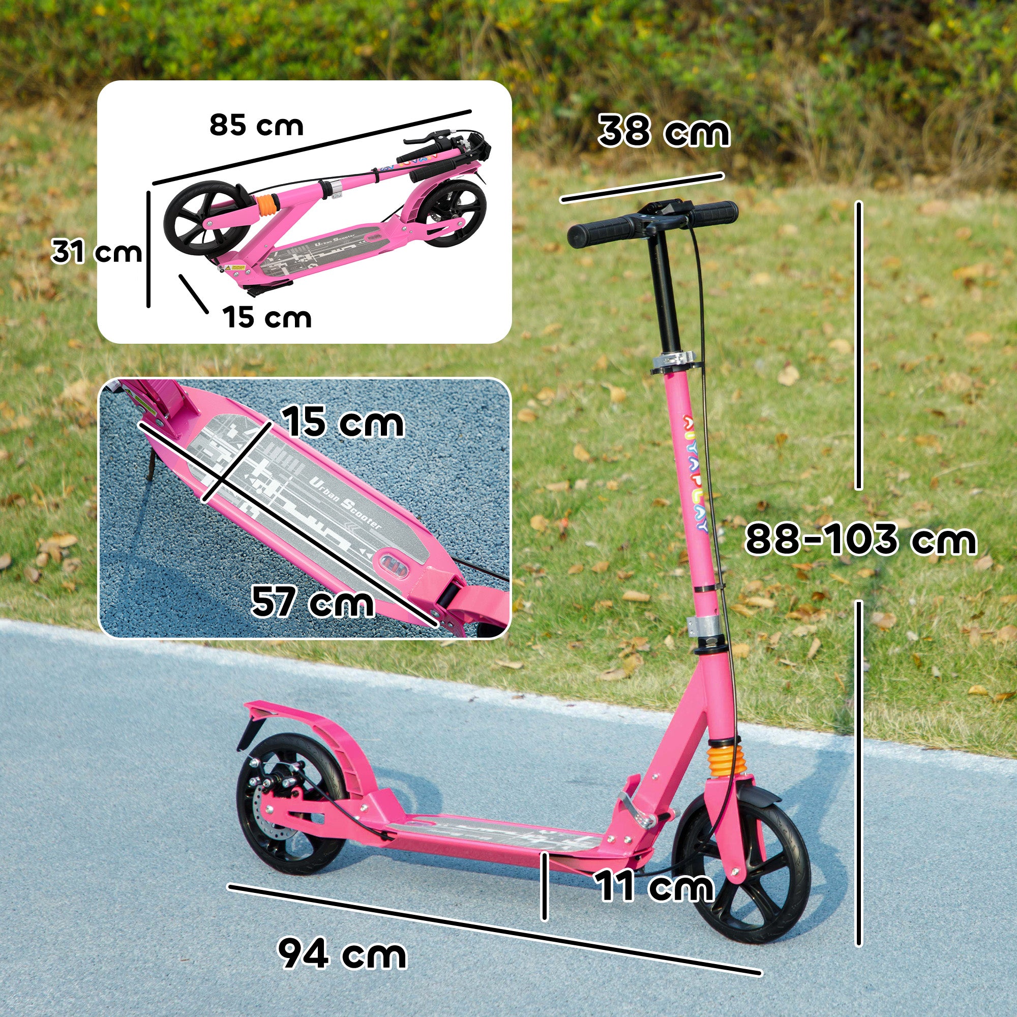 AIYAPLAY Kids Scooter with Four-Level Adjustable Handlebar, Dual Brake System, 200mm Wheels, ABEC-7 Bearings, Pink - North Peak Garden Furniture