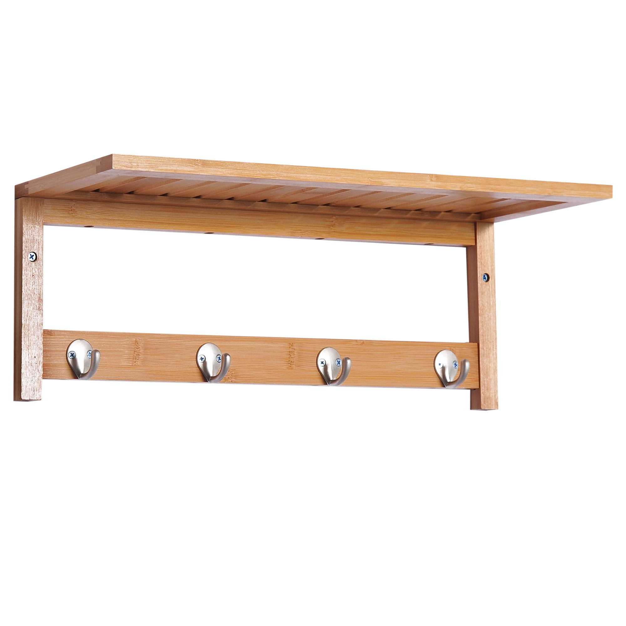 HOMCOM Wall Mounted Coat Clothes Hat Hanger 4 Hooks Rack Stand with Rail & Storage Shelf for Hallway Entryway Bedroom Bathroom - North Peak Garden Furniture