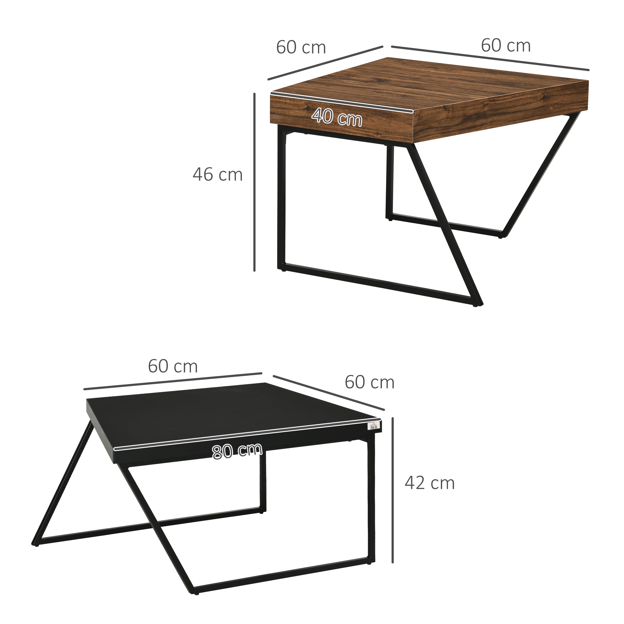 HOMCOM Coffee Table Set of 2, Industrial Nesting Table with Steel Frame and 8cm Thick Tabletop, Sofa Side End Table for Living Room, Rustic Brown - North Peak Garden Furniture