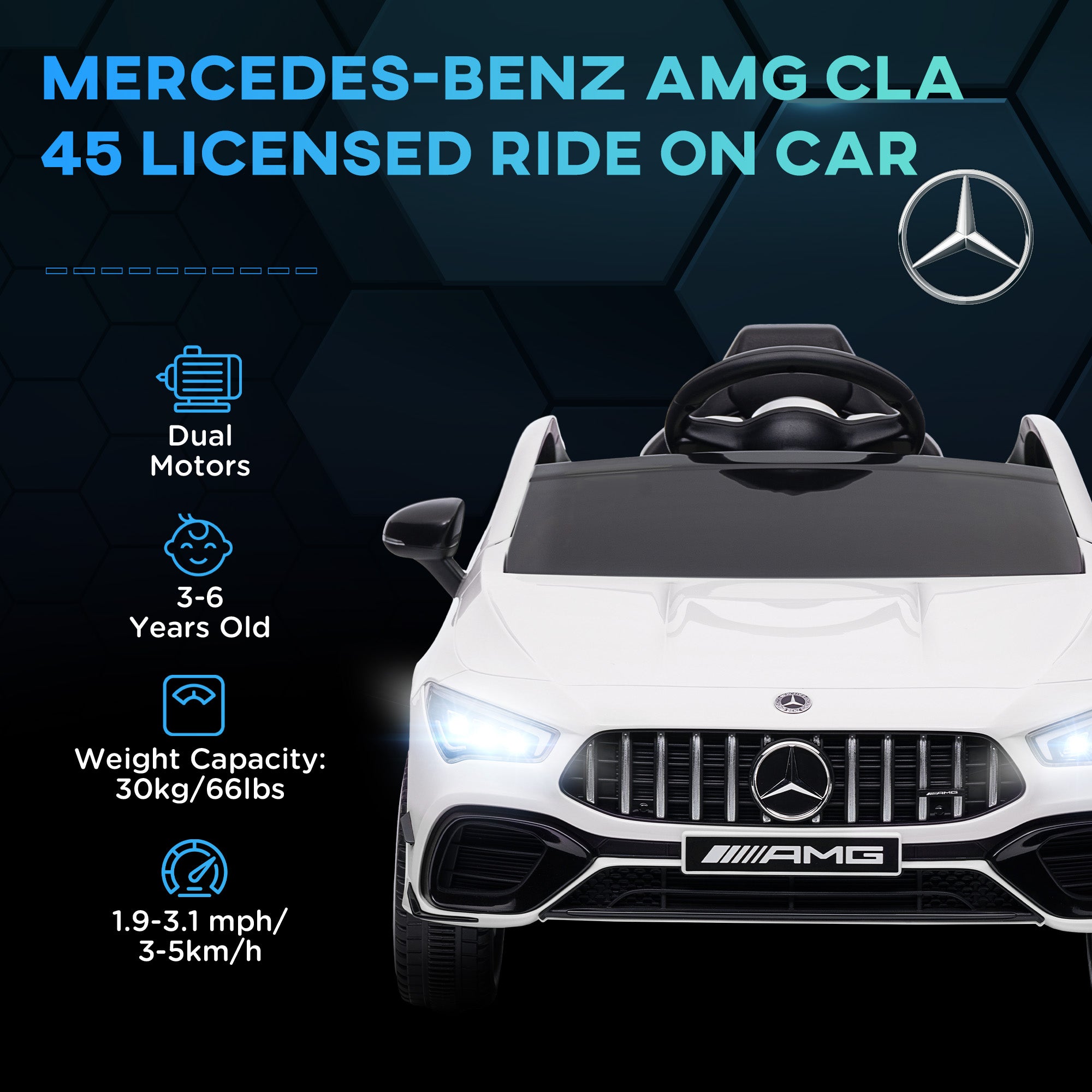 AIYAPLAY Mercedes-AMG CLA 45 Licensed 12V Kids Electric Car Ride on Car w/ Remote, Suspension Lights Music Horn - White - North Peak Garden Furniture