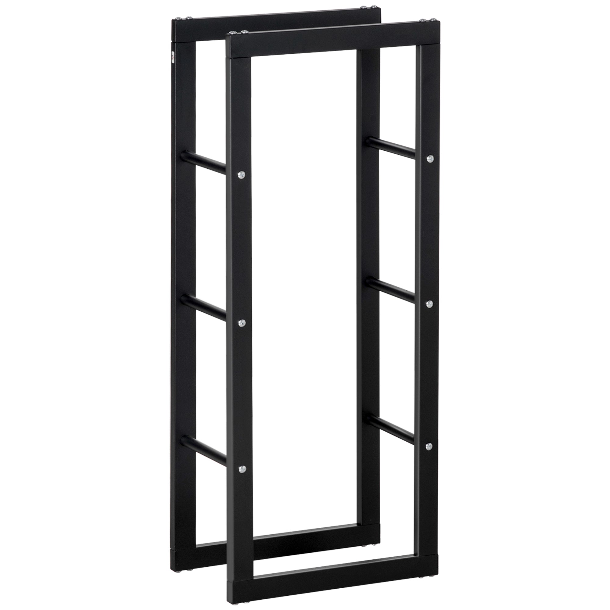 HOMCOM Metal Firewood Log Holder Tall Firewood Rack Indoor Outdoor Fireplace Wood Storage Shelf with Side Rails, Rust-Resistant, Black, 40W x 25D x 100H cm - North Peak Garden Furniture